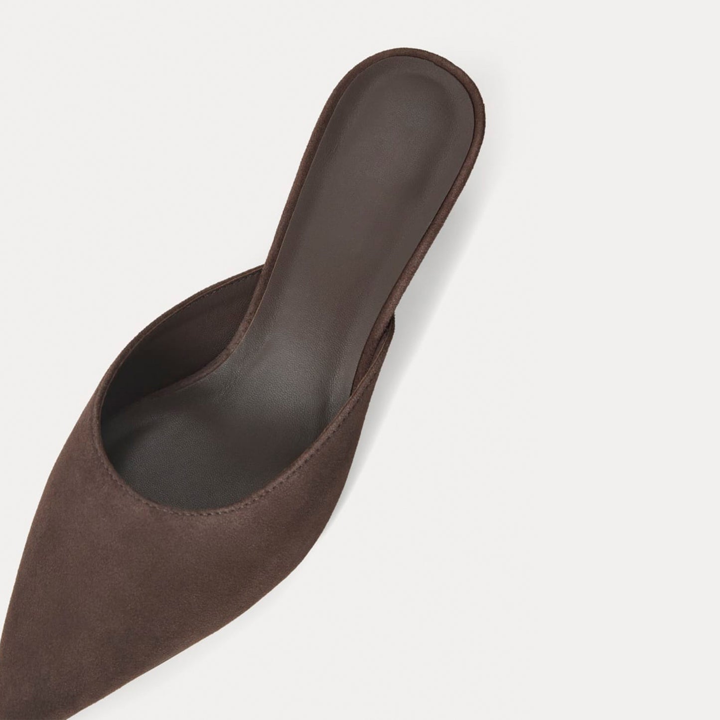 Dark Chocolate Faux Suede Pointed-Toe Slip-On Backless Kitten Heels