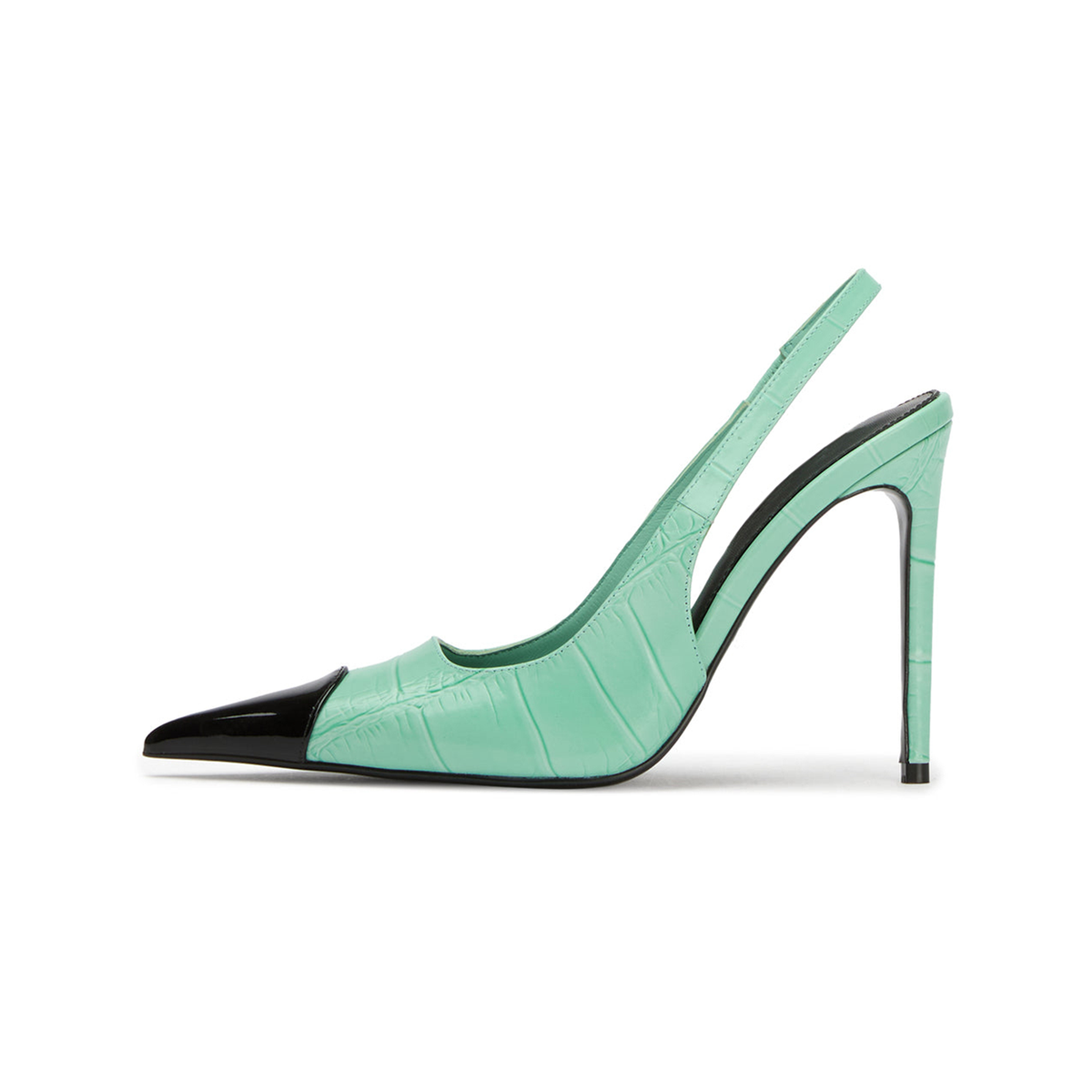 Patent Black And Pink Stone Pattern Pointed-Toe Slingback High Heels