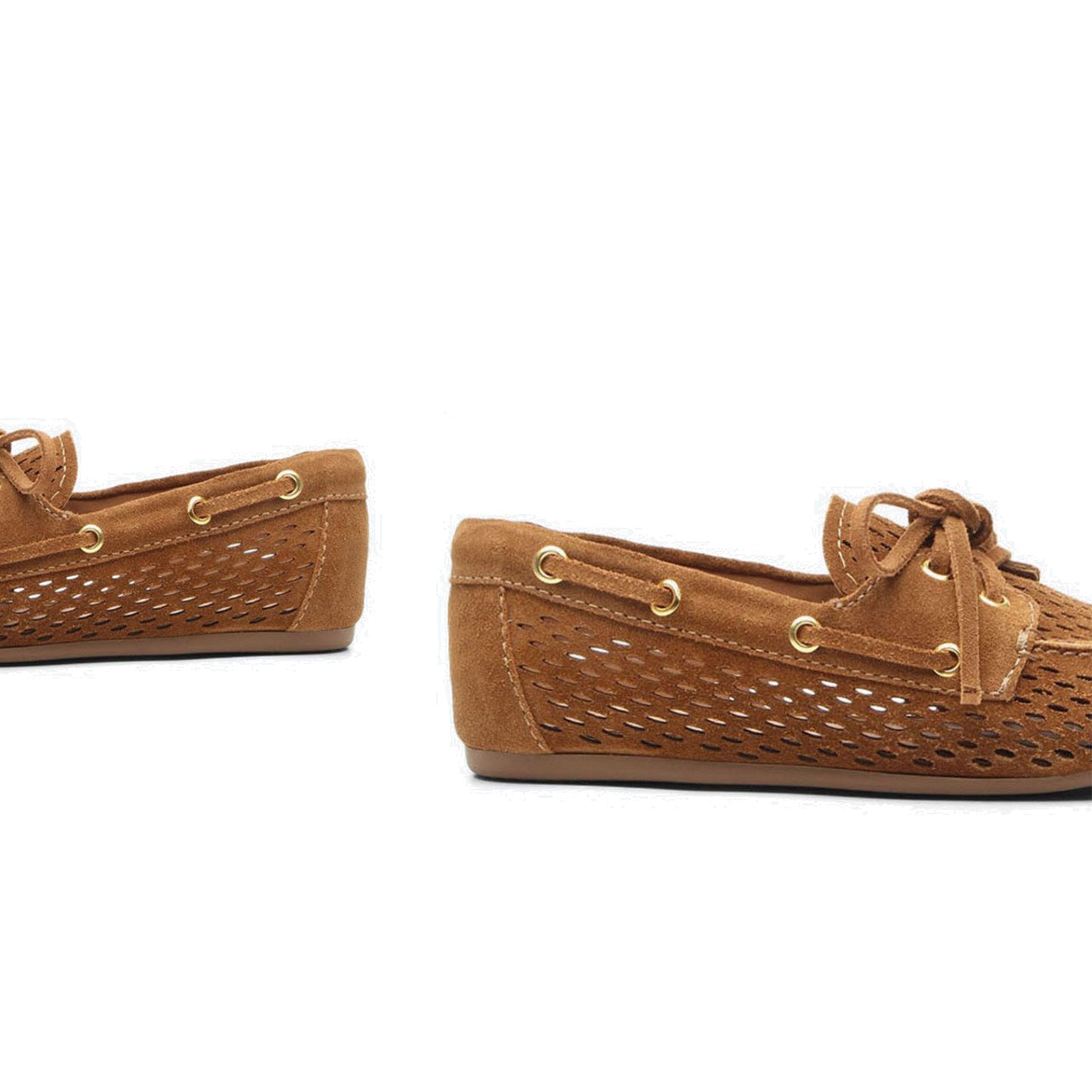 Caramel Faux Suede Round-Toe Little Cutout And Bow Chic Flats