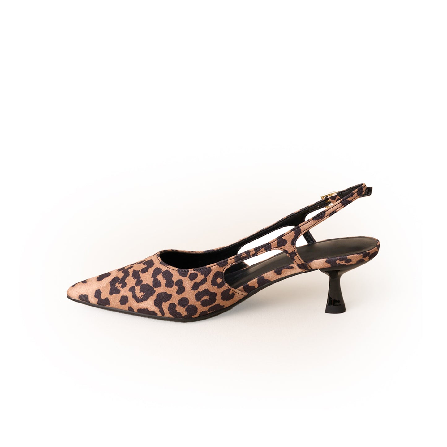 Leopard Satin Pointed-Toe Classic Slingback Kitten Heels