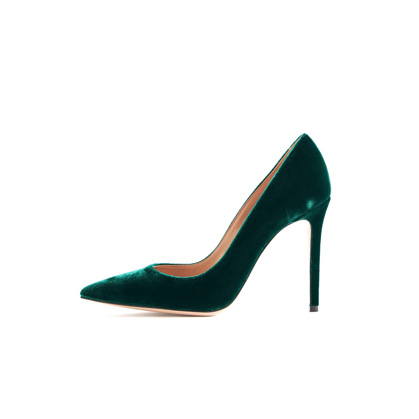 Dark Green Velvet Pointed-Toe Slip-On Classic High Heels