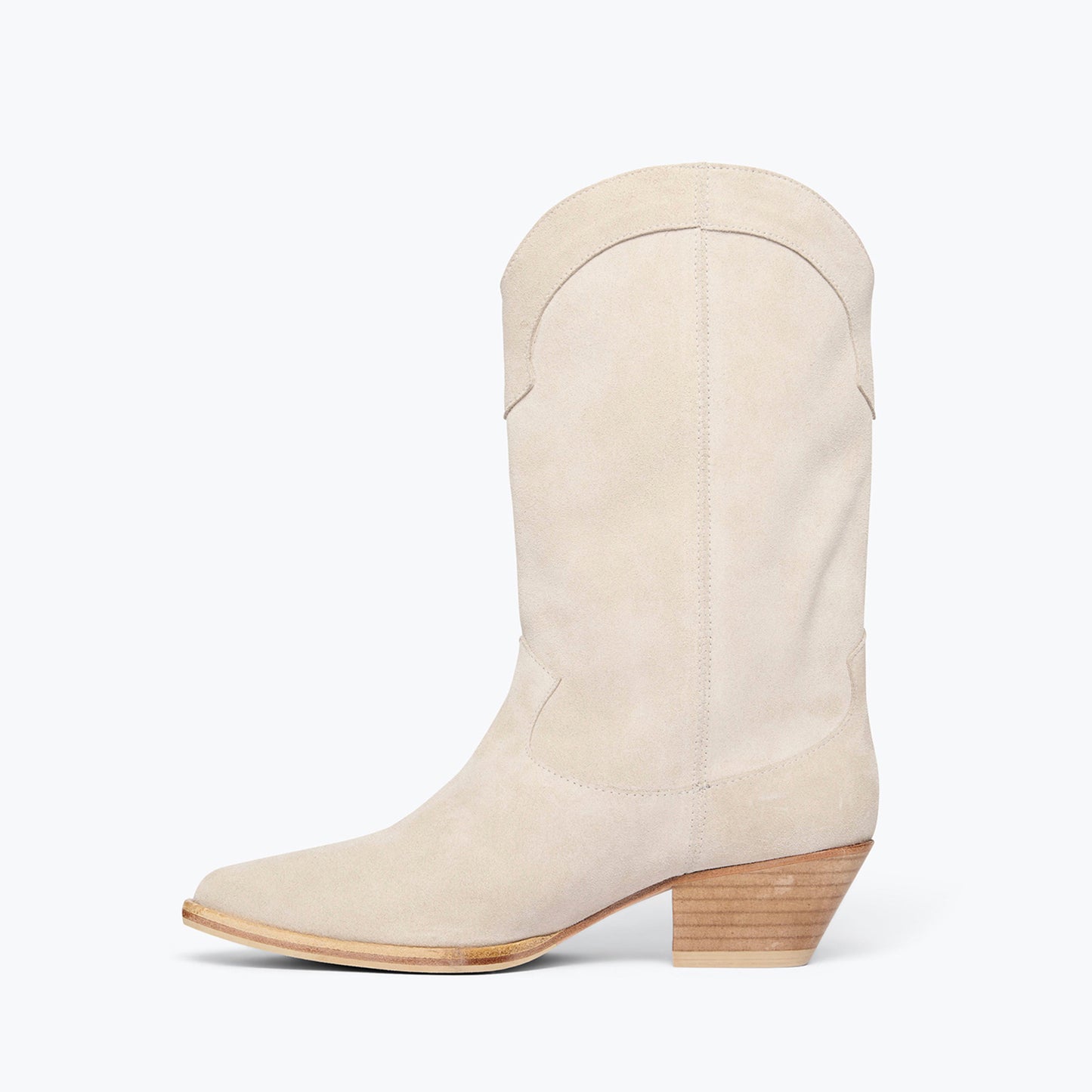 Beige Faux Suede Almond-Toe Chic Ankle Cowgirl Boots