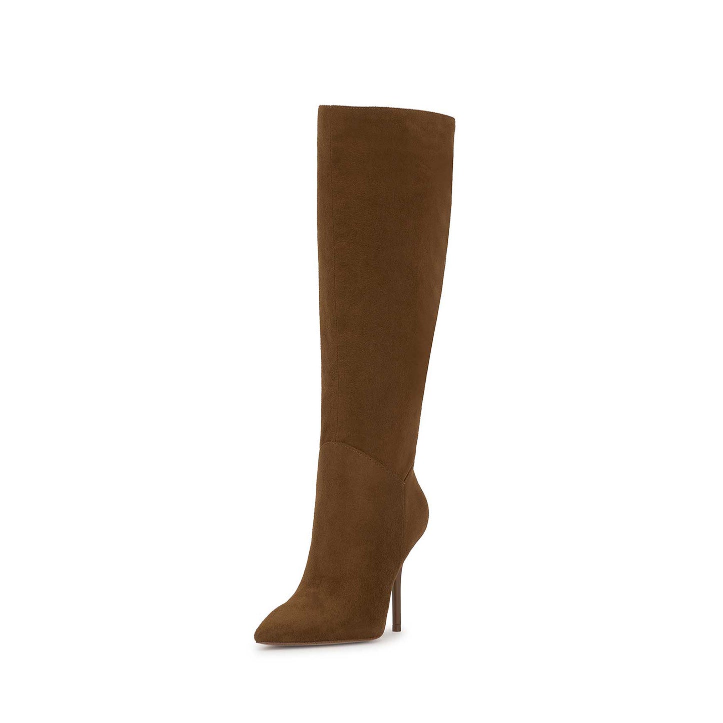 Brown Faux Suede Pointed-Toe Full-Zip Chic Knee High Stiletto Boots