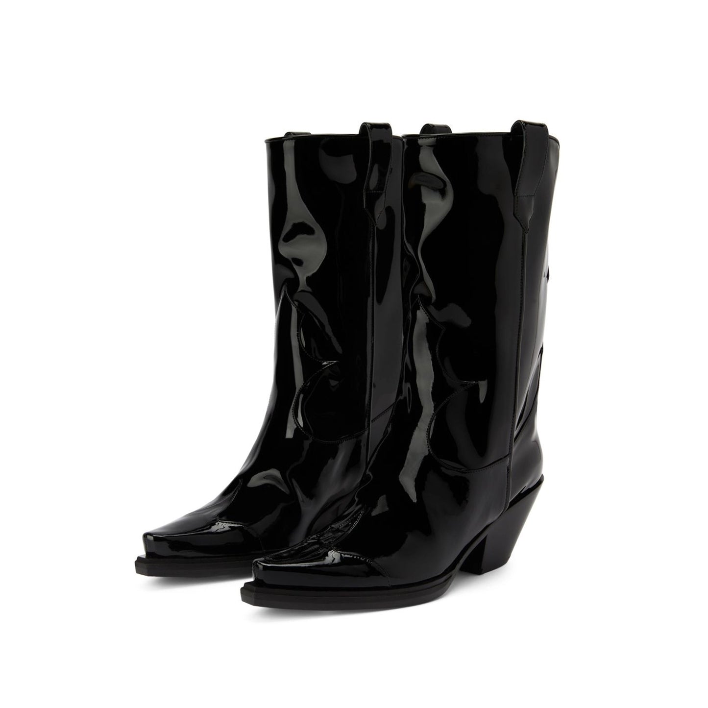 Patent Black Snip-Toe Classic Mid Calf Cowgirl Boots