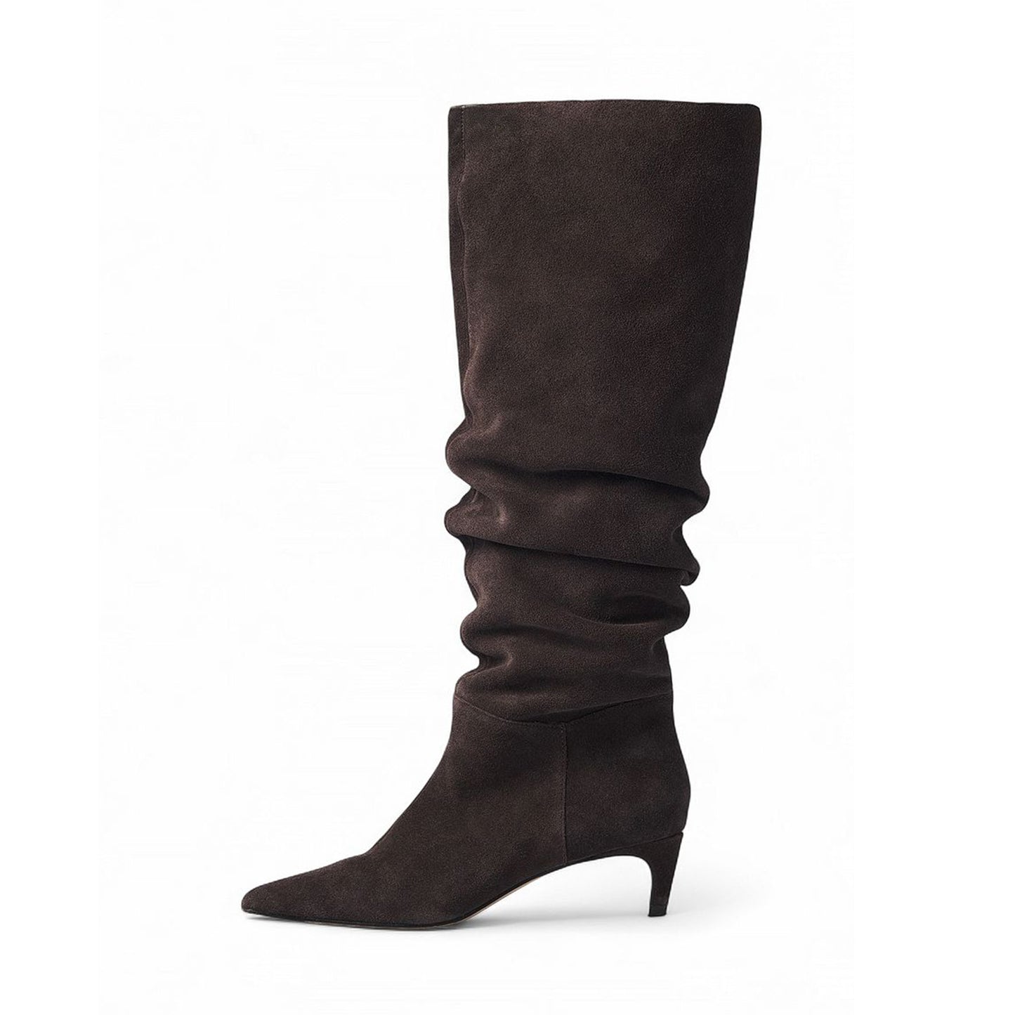 Dark Brown Faux Suede Pointed-Toe Chic Wide Calf Knee High Stiletto Boots