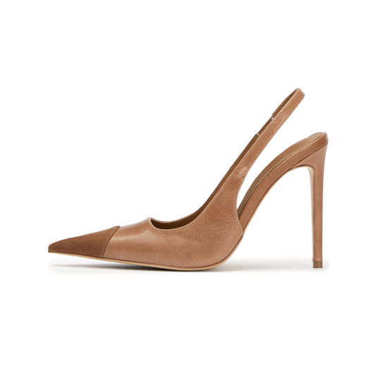 Tan And Taupe Faux Suede Pointed-Toe Slingback High Heels