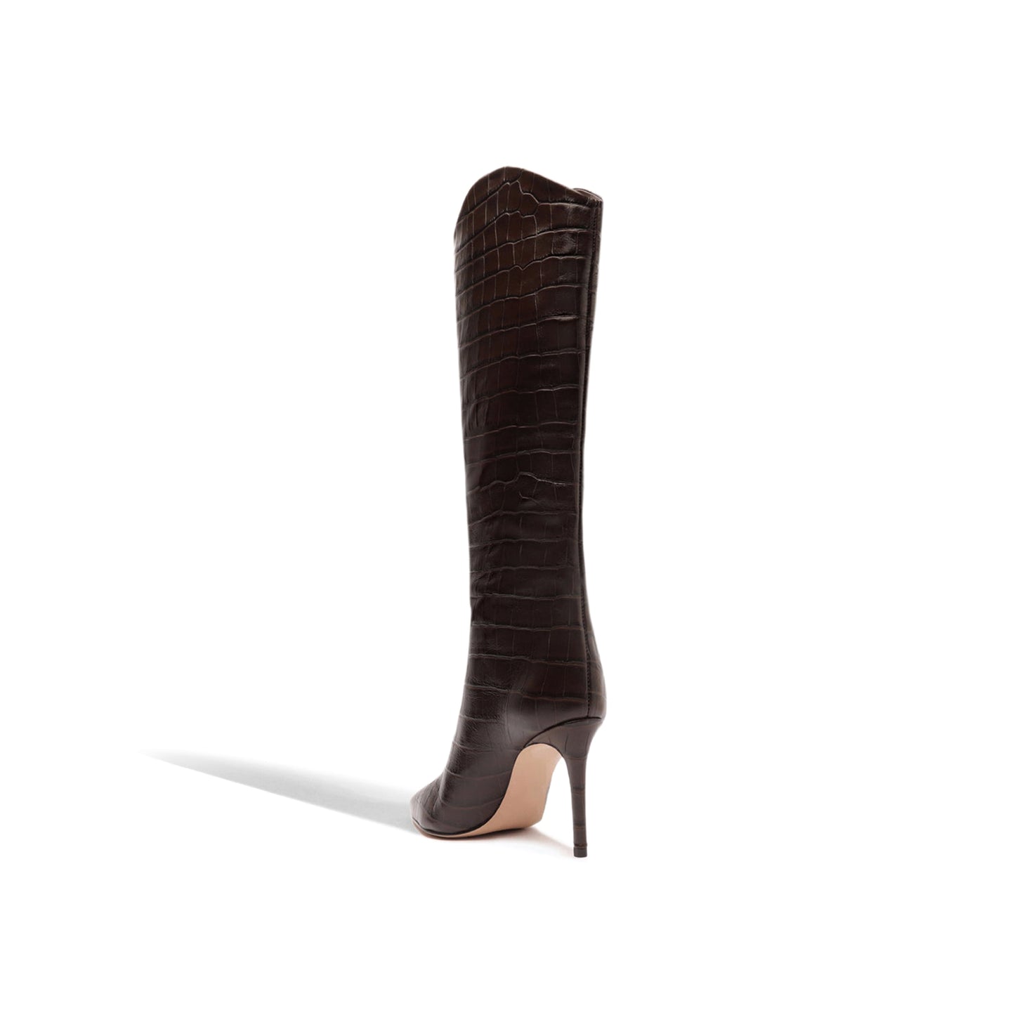 Chocolate Crocodile Print Pointed-Toe Simple Wide Calf Knee High Stiletto Boots