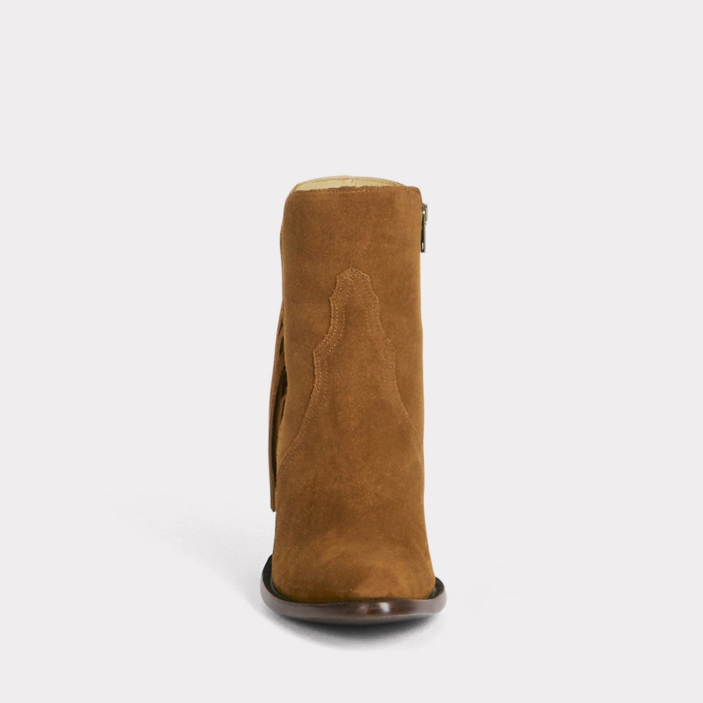 Cognac Faux Suede Round-Toe Side Fringe Half-Zip Simple Ankle Cowgirl Boots