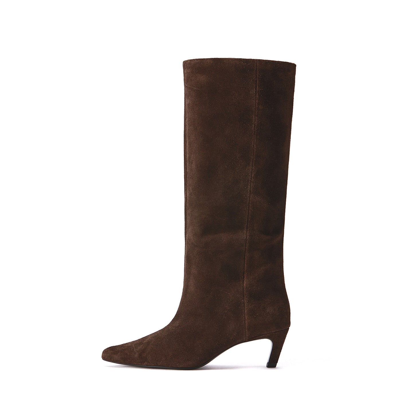 Coffee Faux Suede Pointed-Toe Sleek Wide Calf Knee High Stiletto Boots