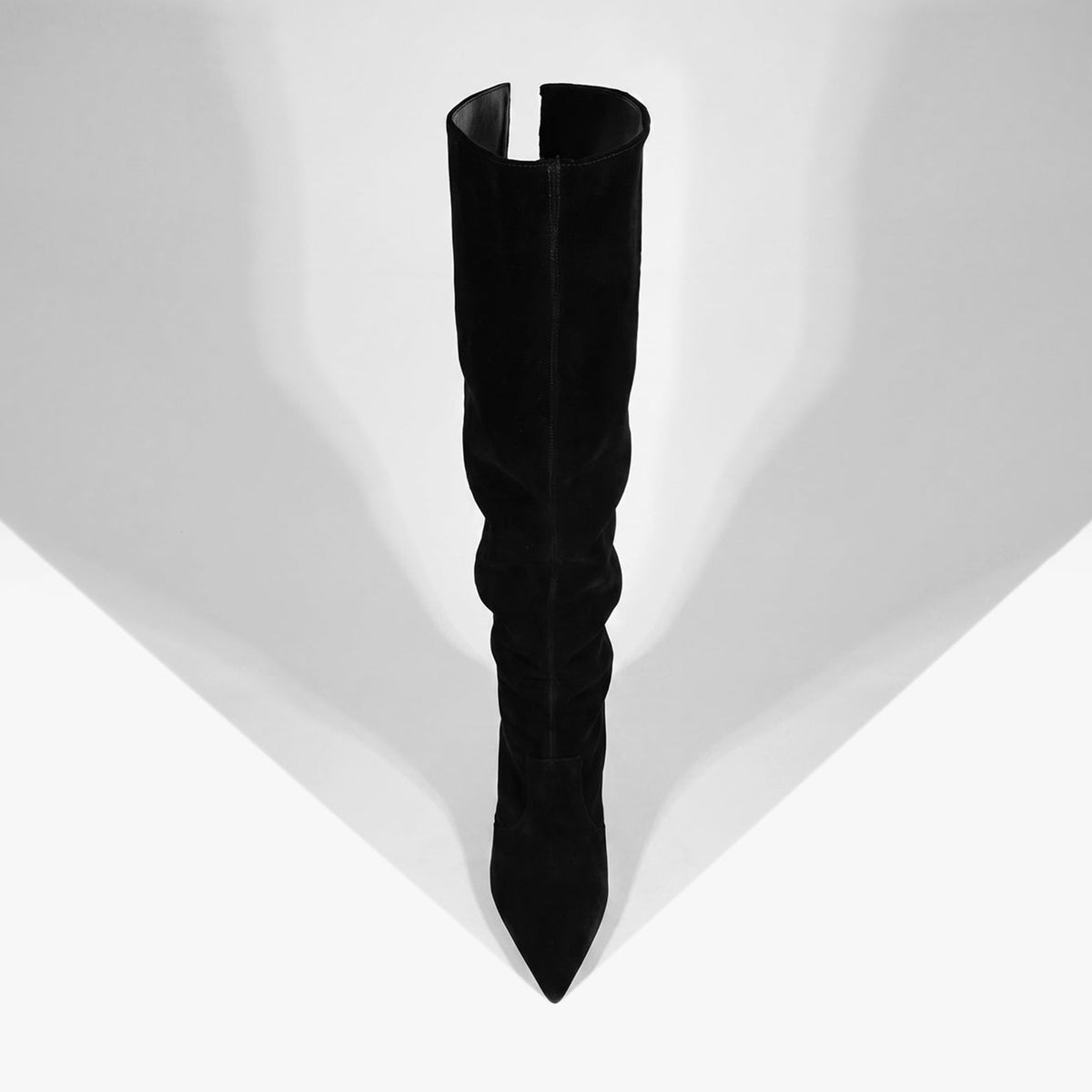 Black Faux Suede Chic Pointed-Toe Simple Wide Calf Knee High Stiletto Boots