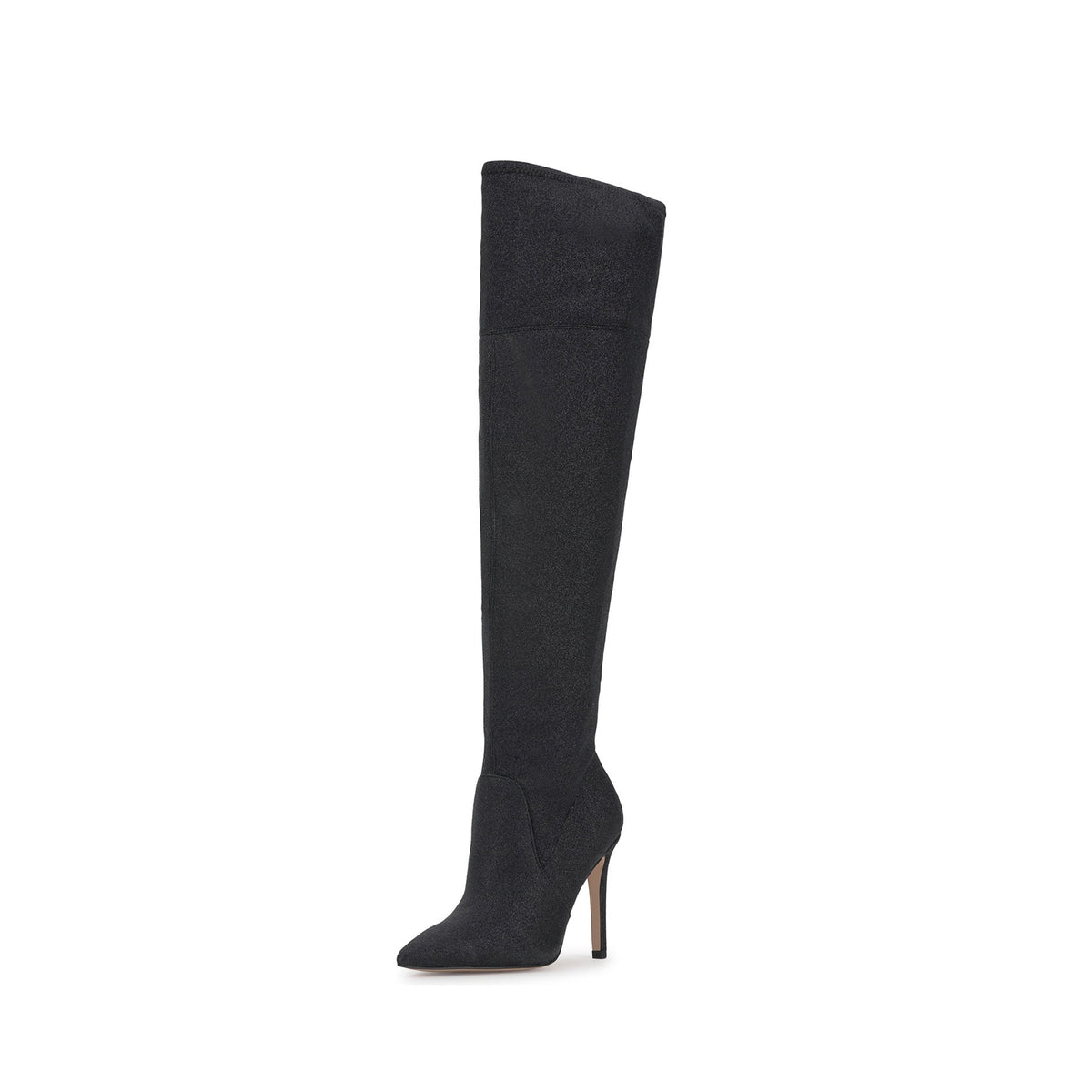 Black Glitter Pointed-Toe Half-Zip Over-The-Knee Stiletto Boots