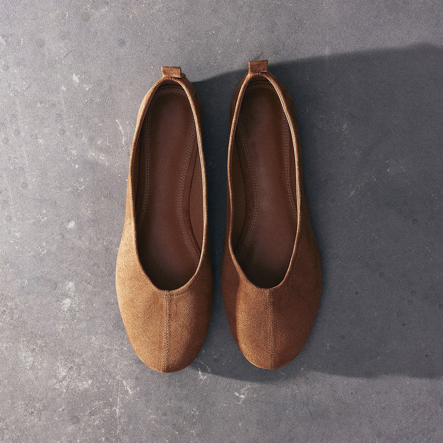 Brown Faux Suede Round-Toe Ballet Chic Flats