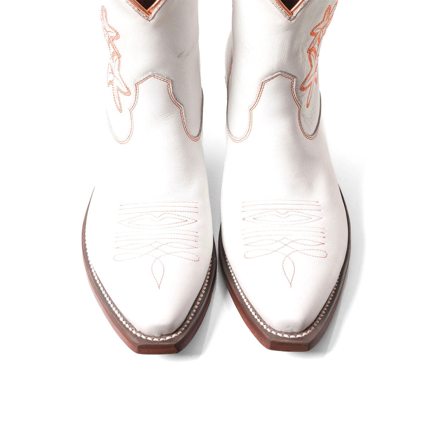 White Snip-Toe Flowers Embroidery Ankle Cowgirl Boots