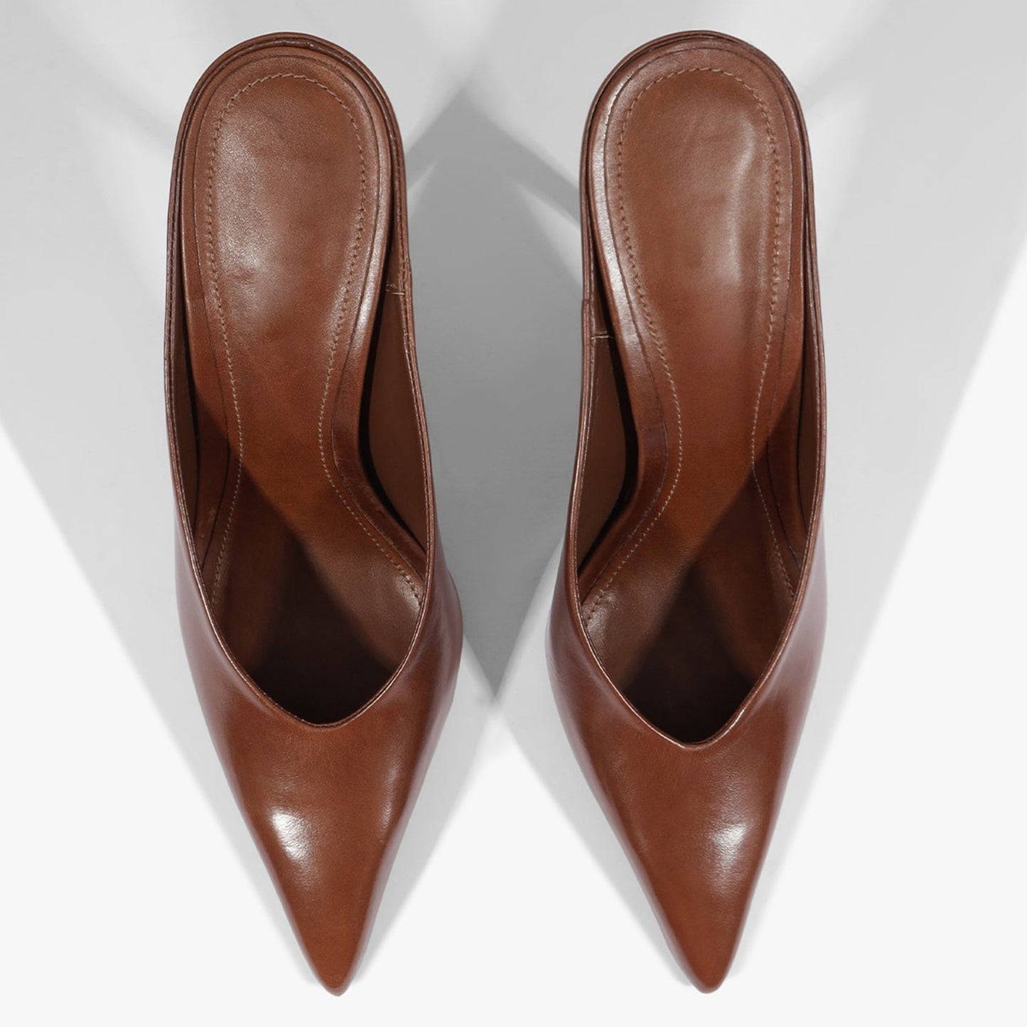 Coffee Pointed-Toe Slip-On Backless Chic Pumps High Heels