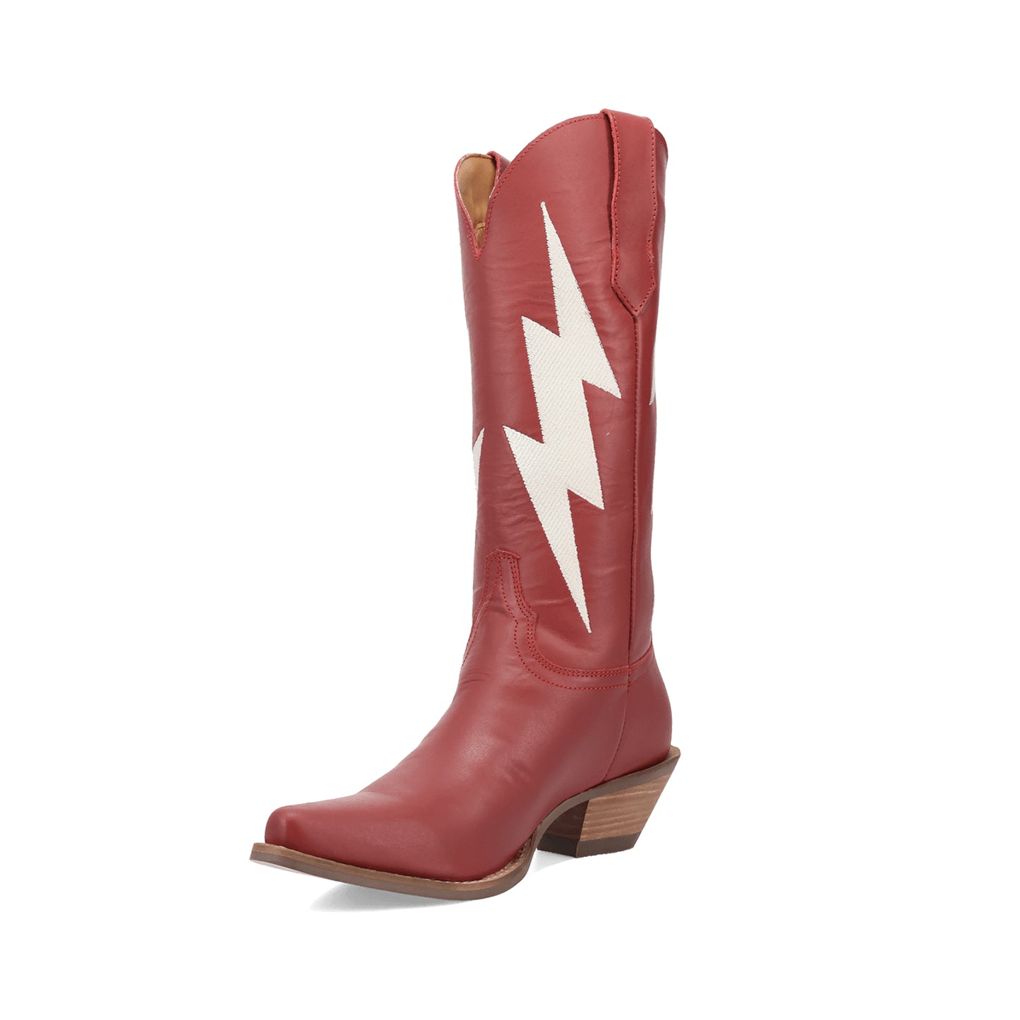Red Snip-Toe Lightning Embroidery Mid Calf Classic Cowgirl Boots