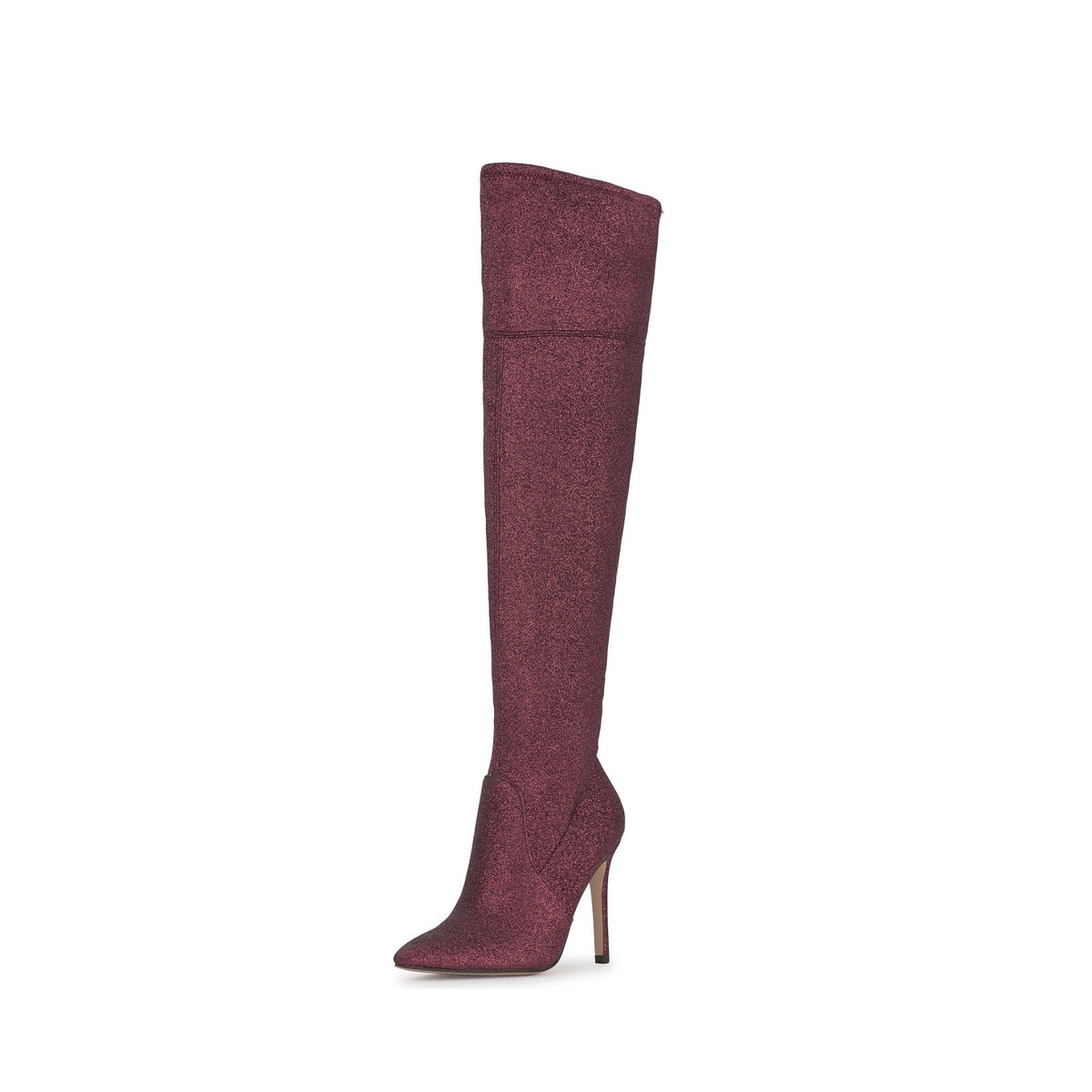 Cherry Red Glitter Pointed-Toe Half-Zip Over-The-Knee Stiletto Boots