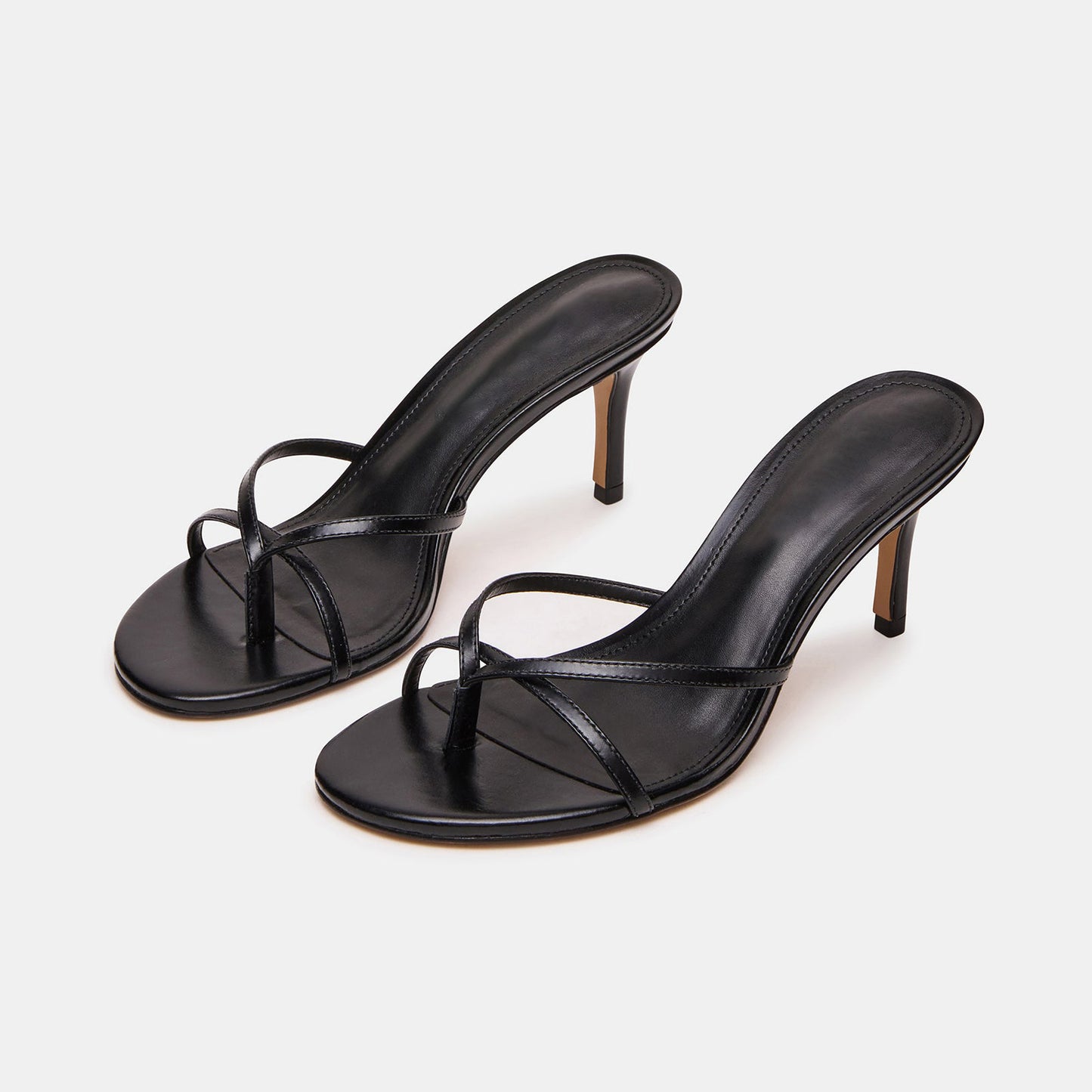 Black Round-Toe Flip-Flop Backless Kitten Heels