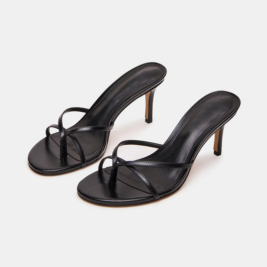 Black Round-Toe Flip-Flop Backless Kitten Heels