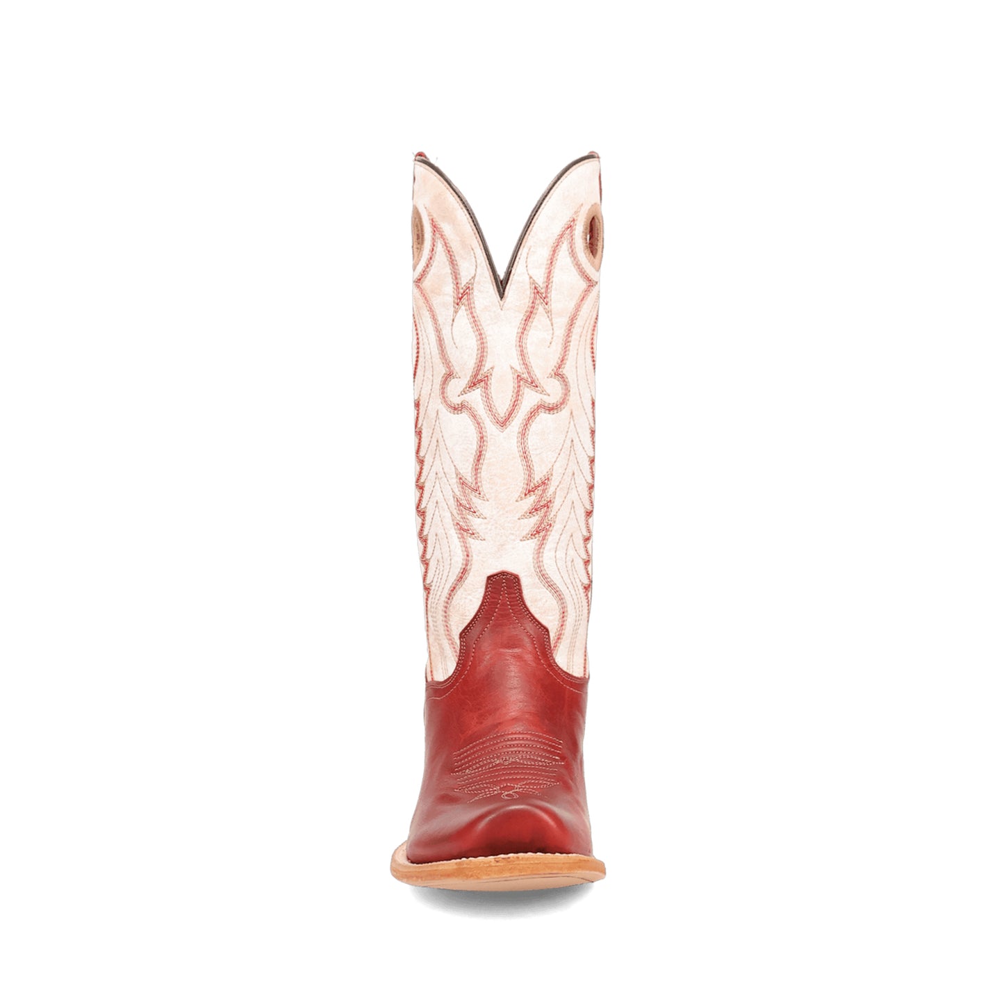 Contrast Ivory And Red Square-Toe Embroidery Cutout Mid Calf Cowgirl Boots