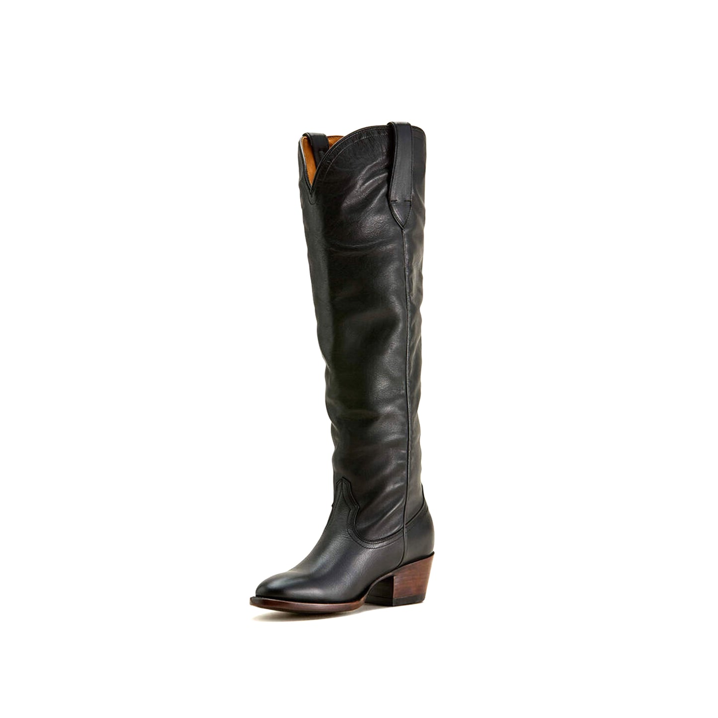 Black Round-Toe Simple Wide Calf Knee High Cowgirl Boots