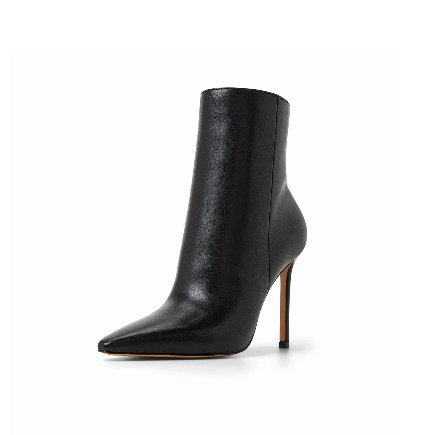 Black Snip-Toe Sleek Full-Zip Ankle Stiletto Boots