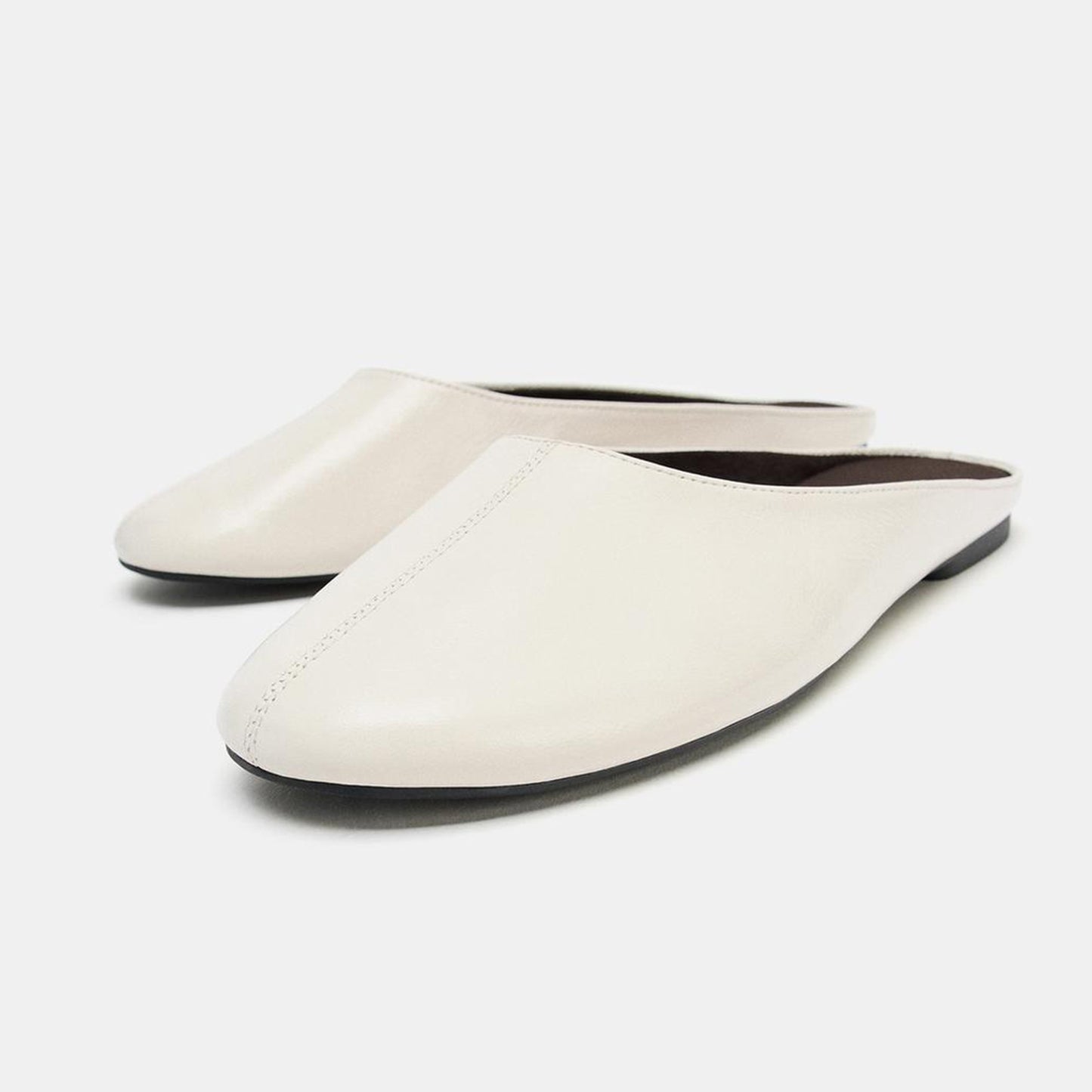 Off White Round-Toe Simple Backless Flats