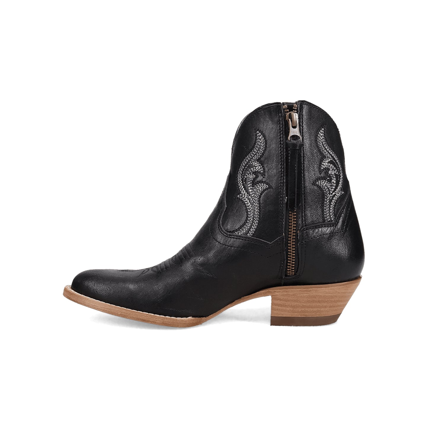 Black Round-Toe Grace Embroidery Full-Zip Ankle Cowgirl Boots