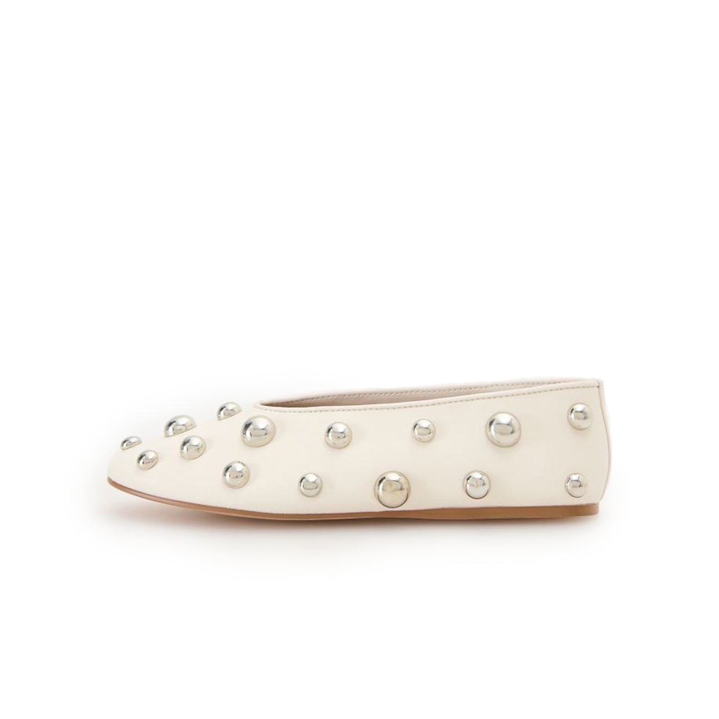 White Vegan Leather Round-Toe Studded Slip-On Flats