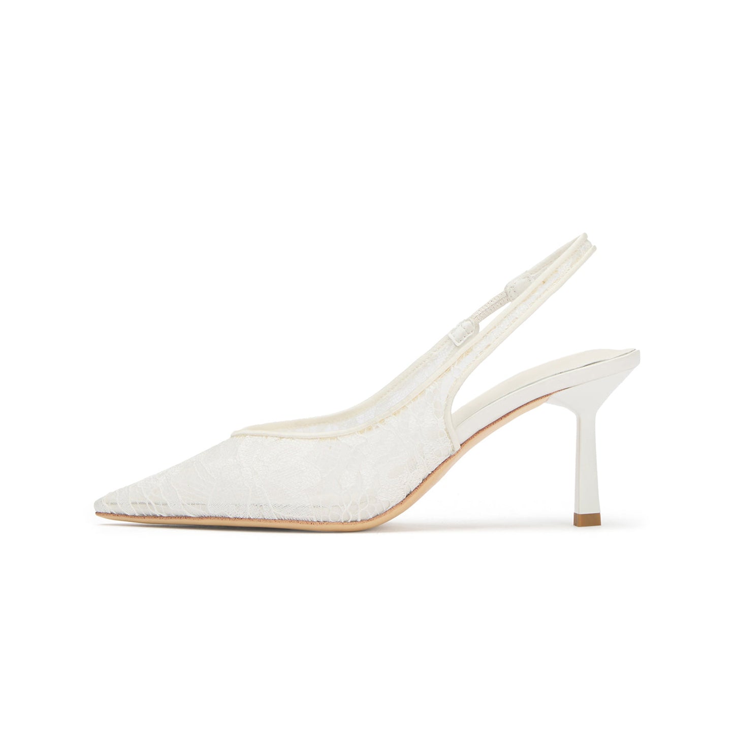 Ivory Lace Mesh Pointed-Toe Classic Slingback Kitten Heels