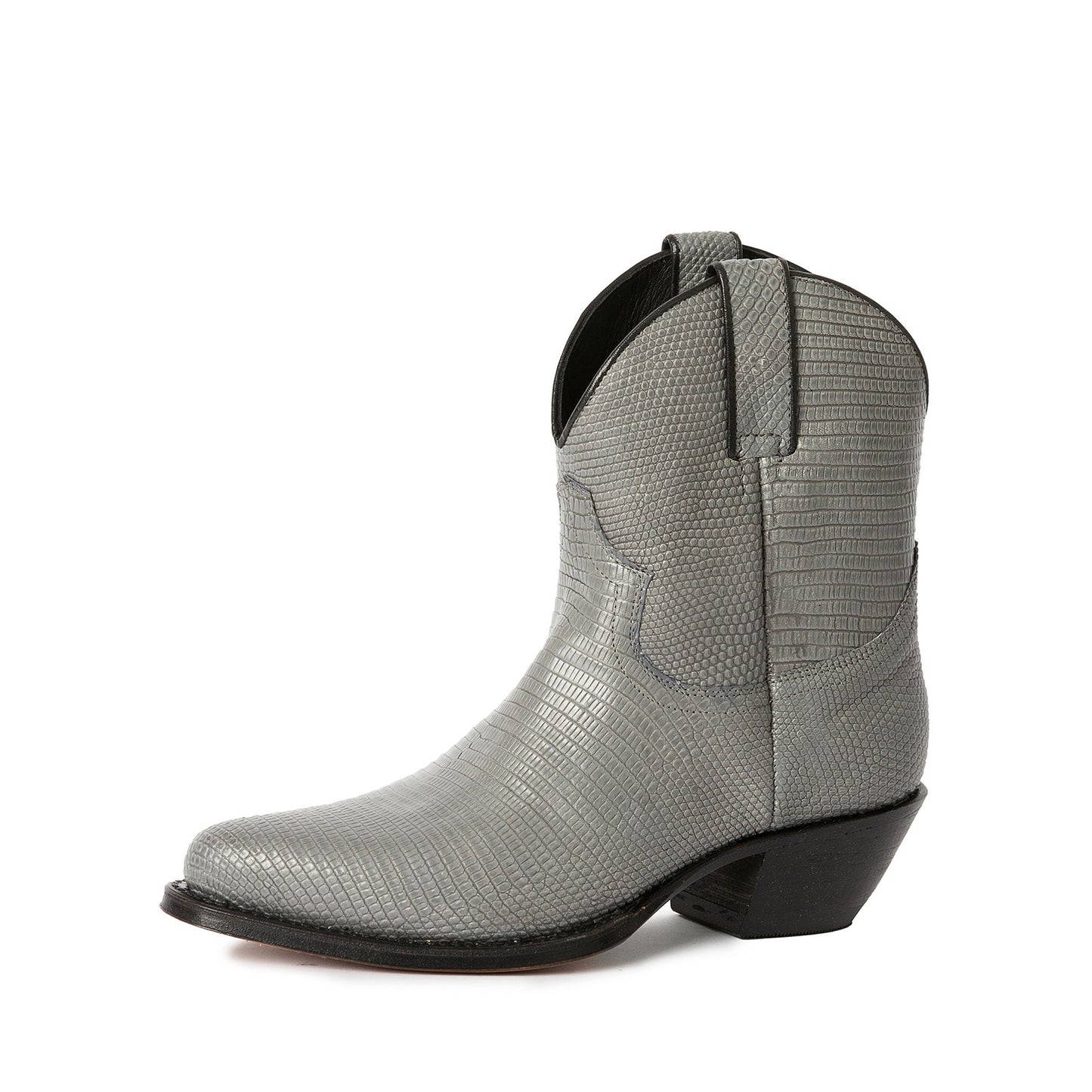 Gray Lizard Print Round-Toe Simple Ankle Cowgirl Boots