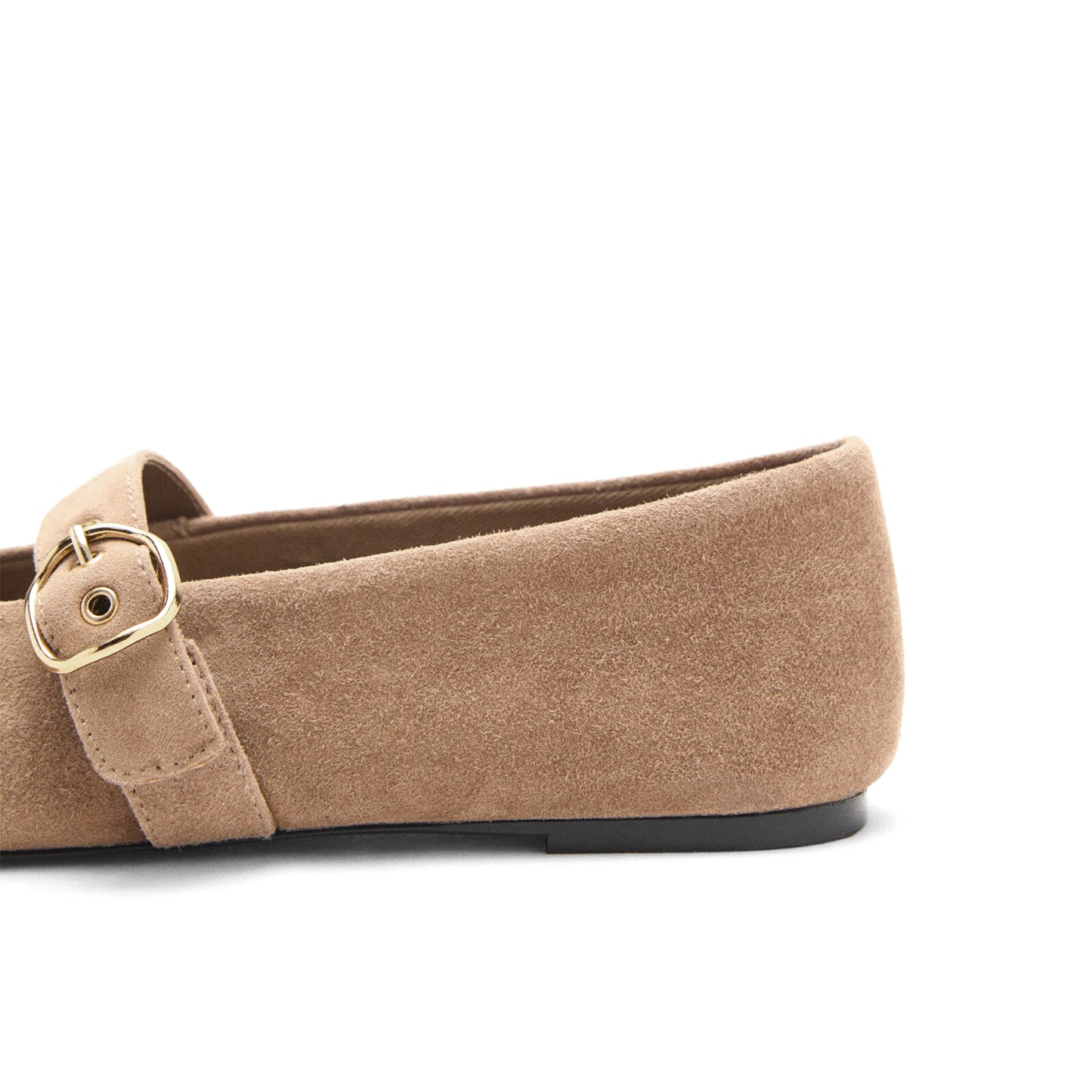 Sand Faux Suede Round-Toe Bridge Strap Ballet Flats