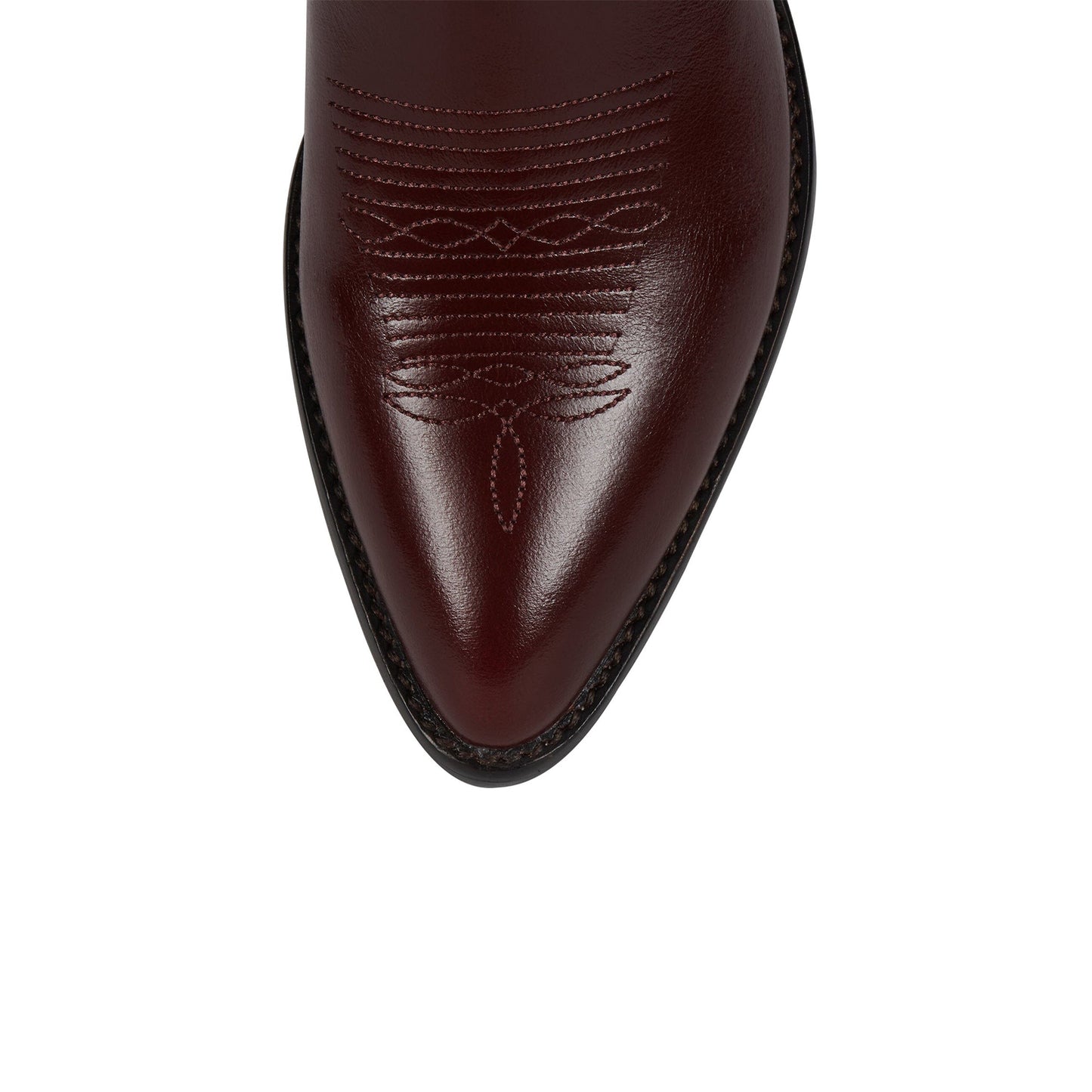 Dark Coffee Vegan Leather Almond-Toe Embroidery Wide Calf Knee-High Cowgirl Boots