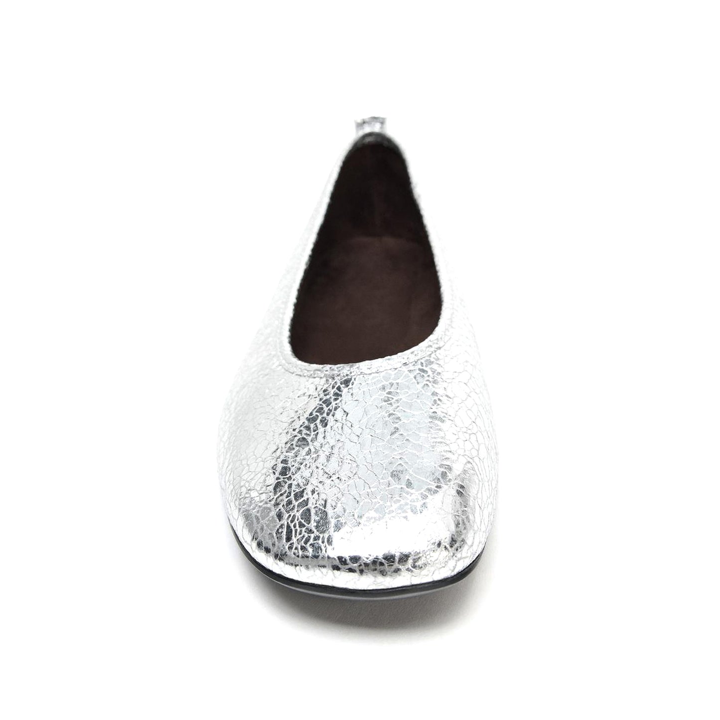 Crinkle Metallic Silver Square-Toe Slip-On Ballet Flats