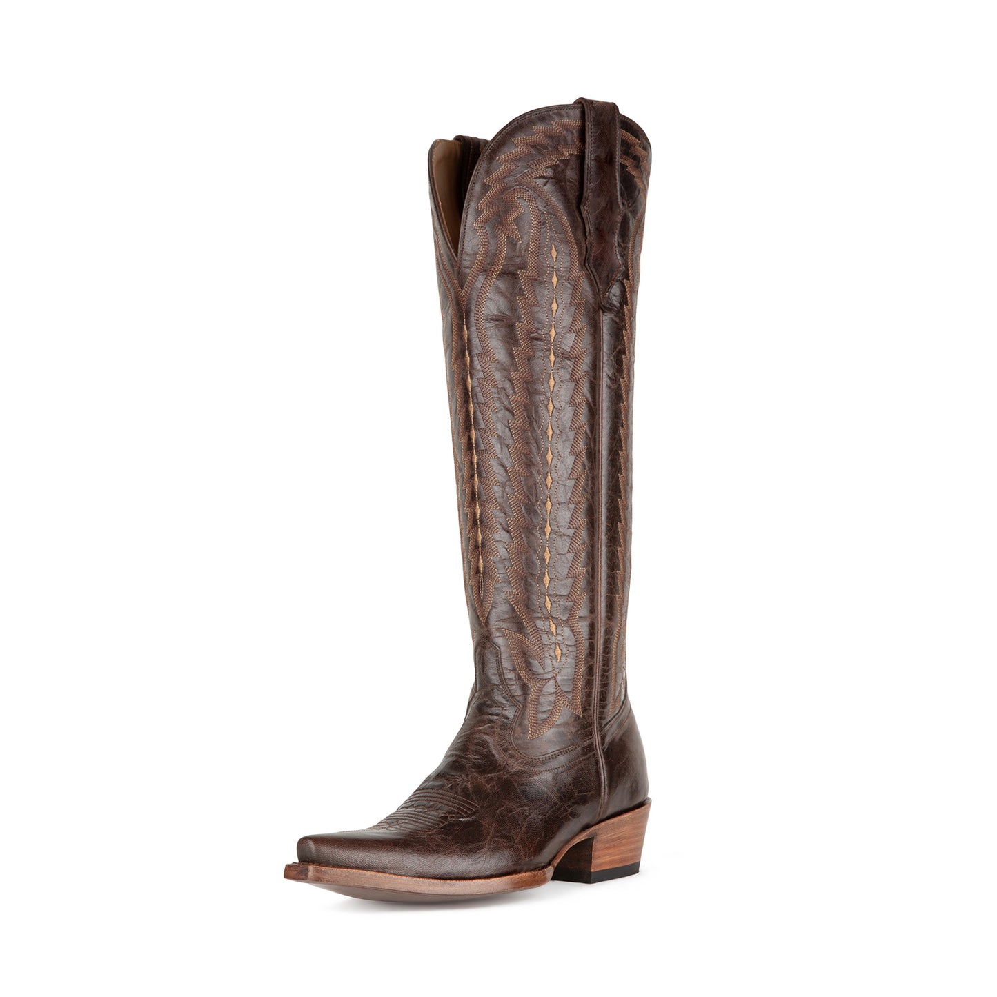 Chocolate Snip-Toe Western Embroidery Classic Wide Calf Knee High Cowgirl Boots