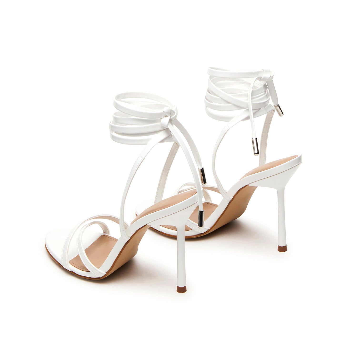 Patent White Round-Toe Ankle Strappy High Heels