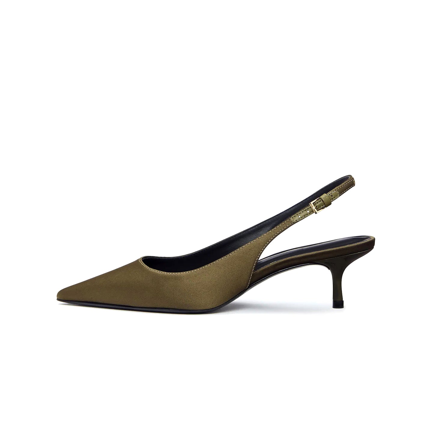 Brown Satin Pointed-Toe Classic Kitten Heels With Slingback