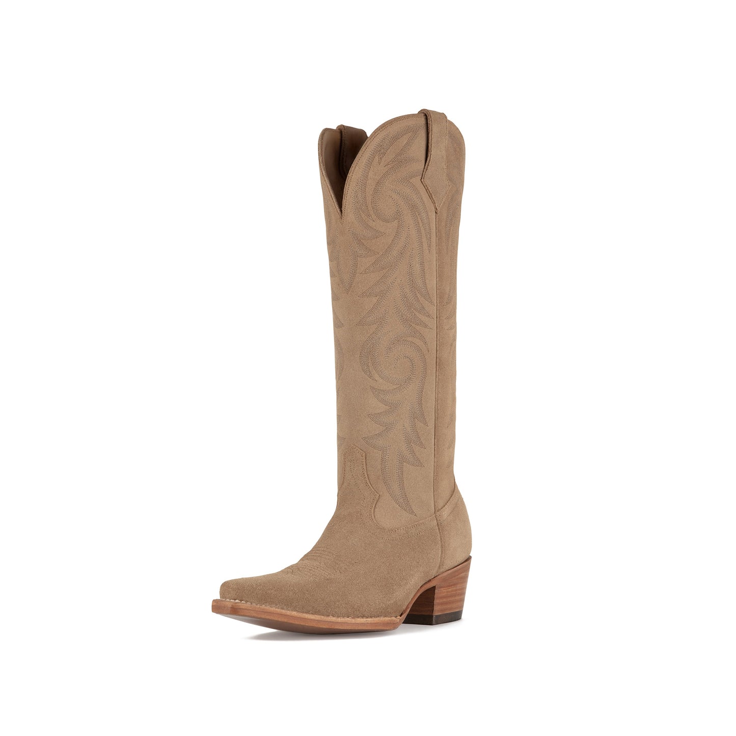 Sand Snip-Toe Western Embroidery Classic Wide Calf Knee High Cowgirl Boots