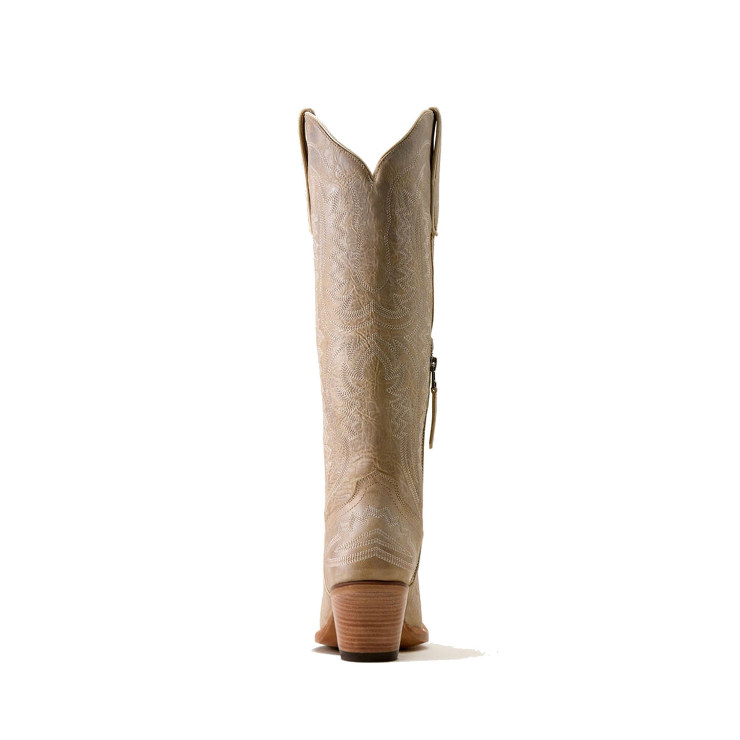 Distressed Bone Snip-Toe Intricate Embroidery Half-Zip Knee High Cowgirl Boots
