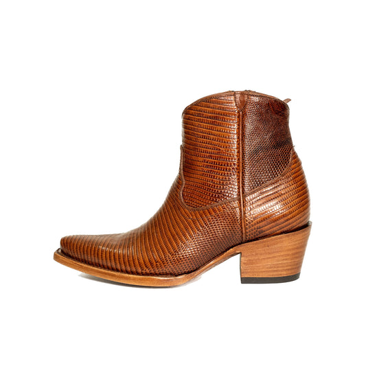 Brandy Lizard Print Snip-Toe Simple Full-Zip Ankle Cowgirl Boots