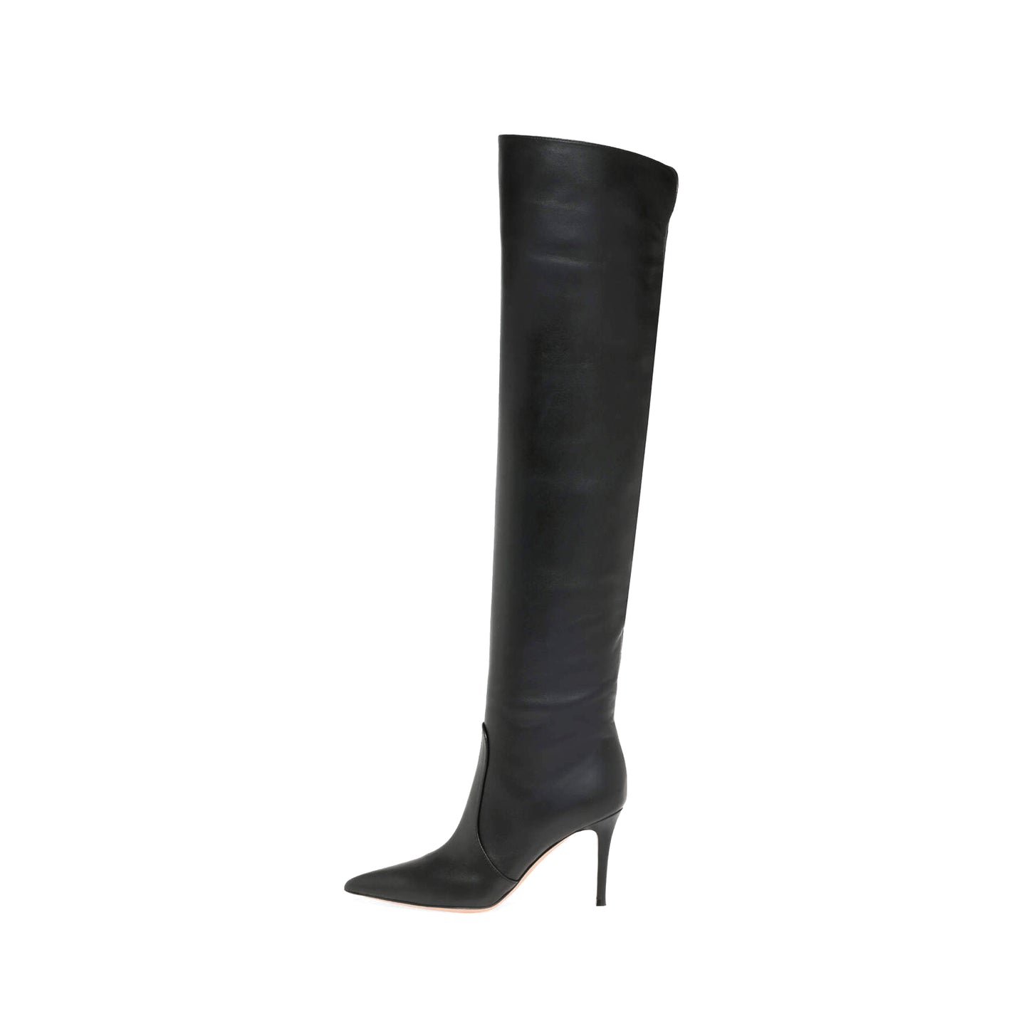 Black Vegan Leather Pointed-Toe Wide Calf Over-The-Knee Stiletto Boots