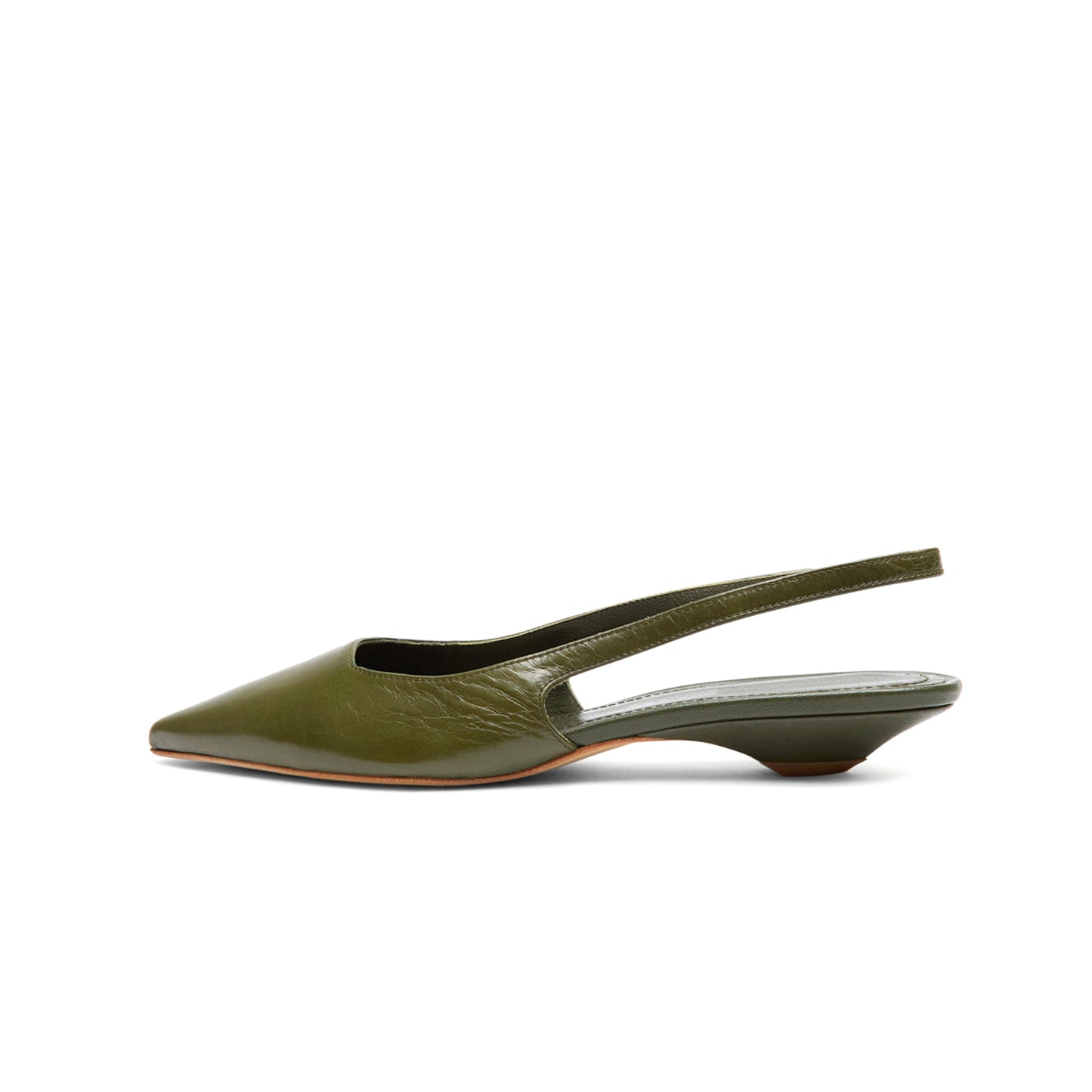 Khaki Pointed-Toe Classic Slingback Kitten Heels