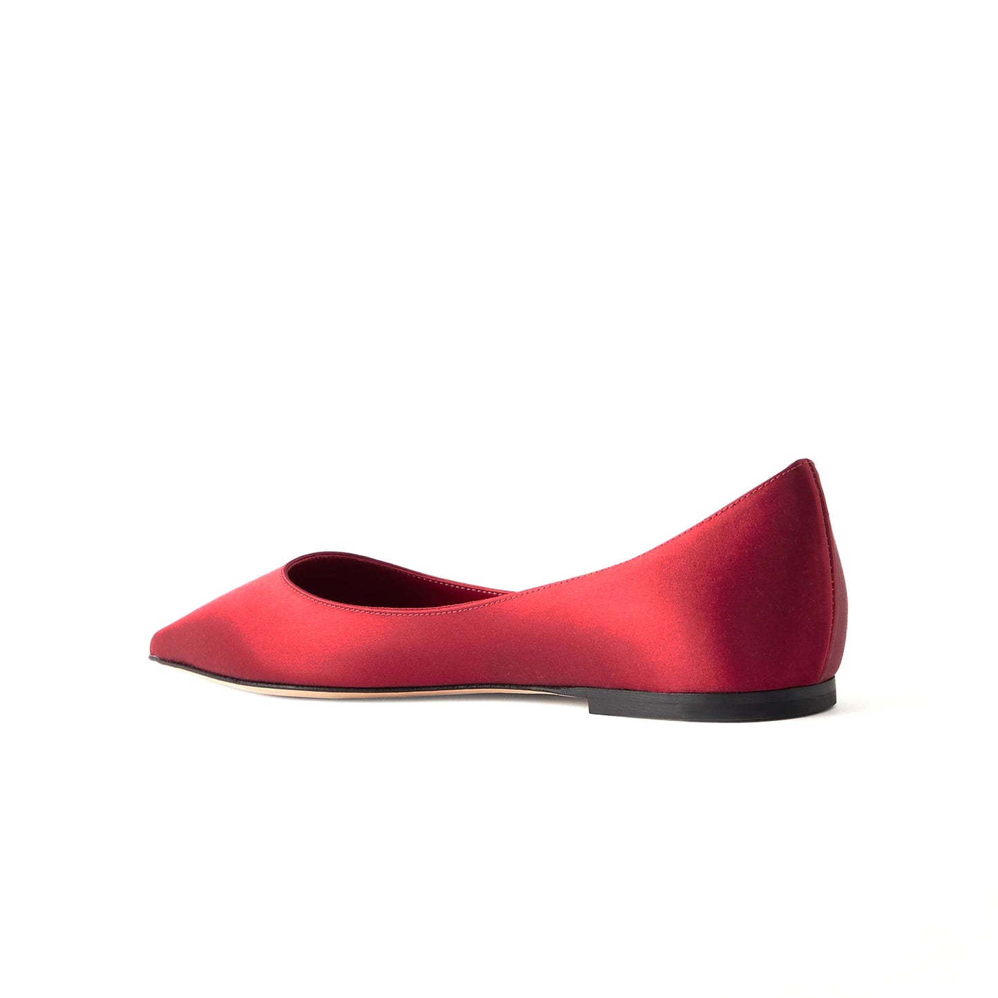 Red Satin Pointed-Toe Slip-On Simple Ballet Flats