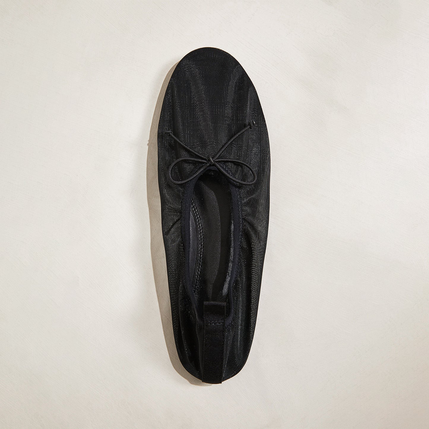 Black Mesh Round-Toe Classic Front Bow Ballet Flats