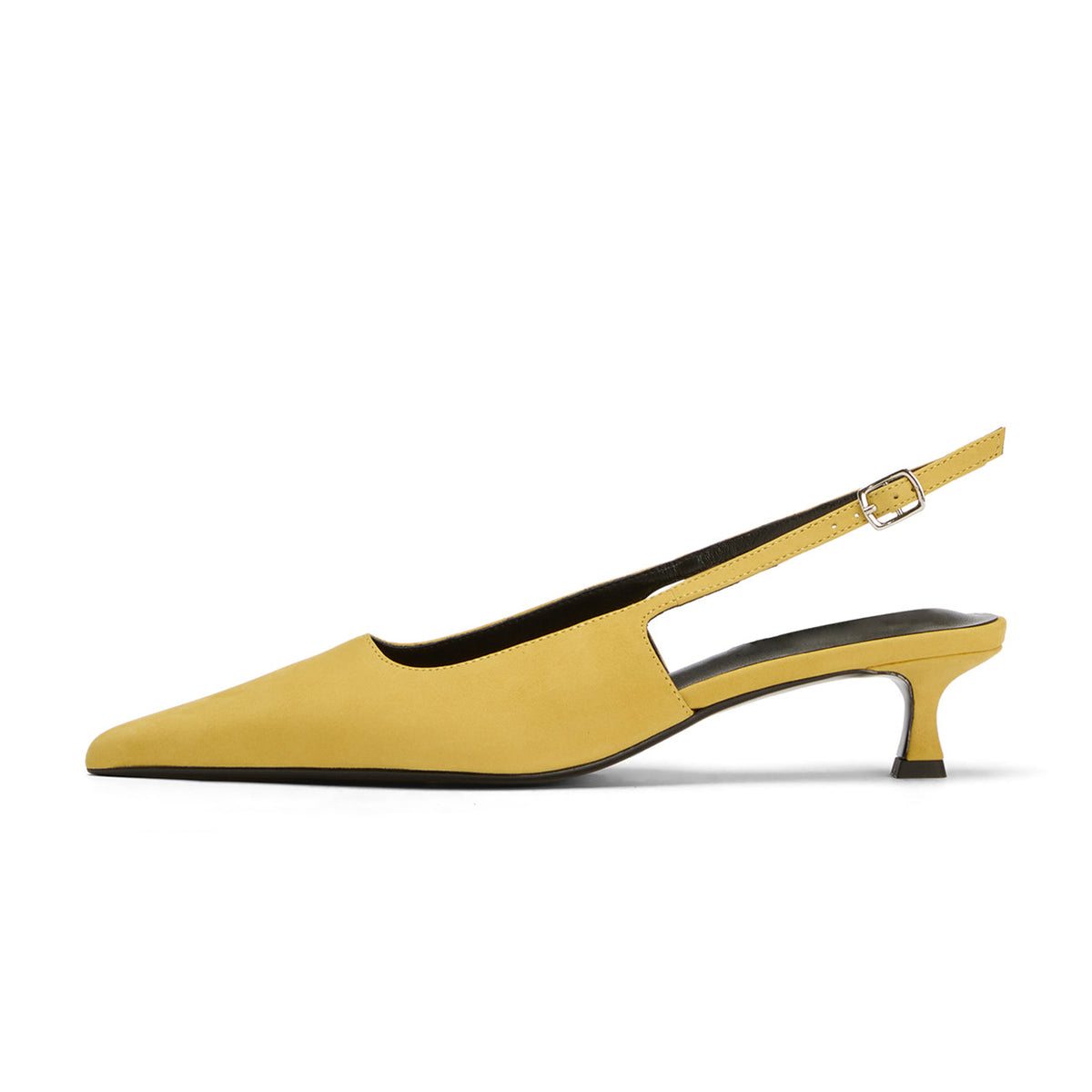 Chic Pointed-Toe Buckle Slingback Kitten Heels - Yellow