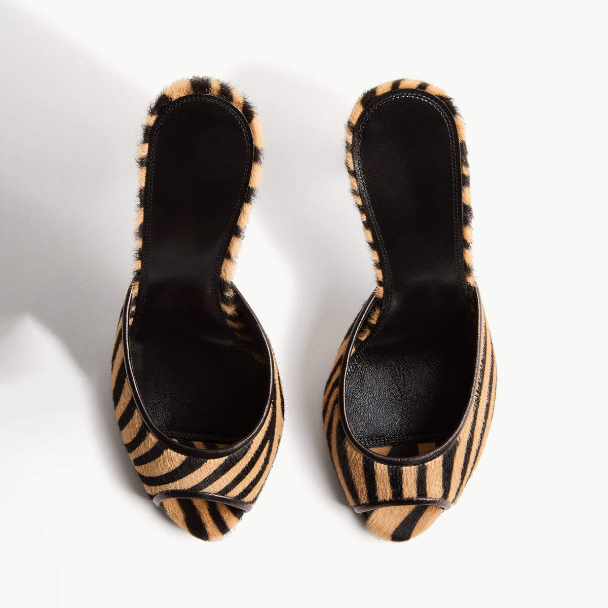 Zebra Pattern Peep Round-Toe Backless Pumps High Heels