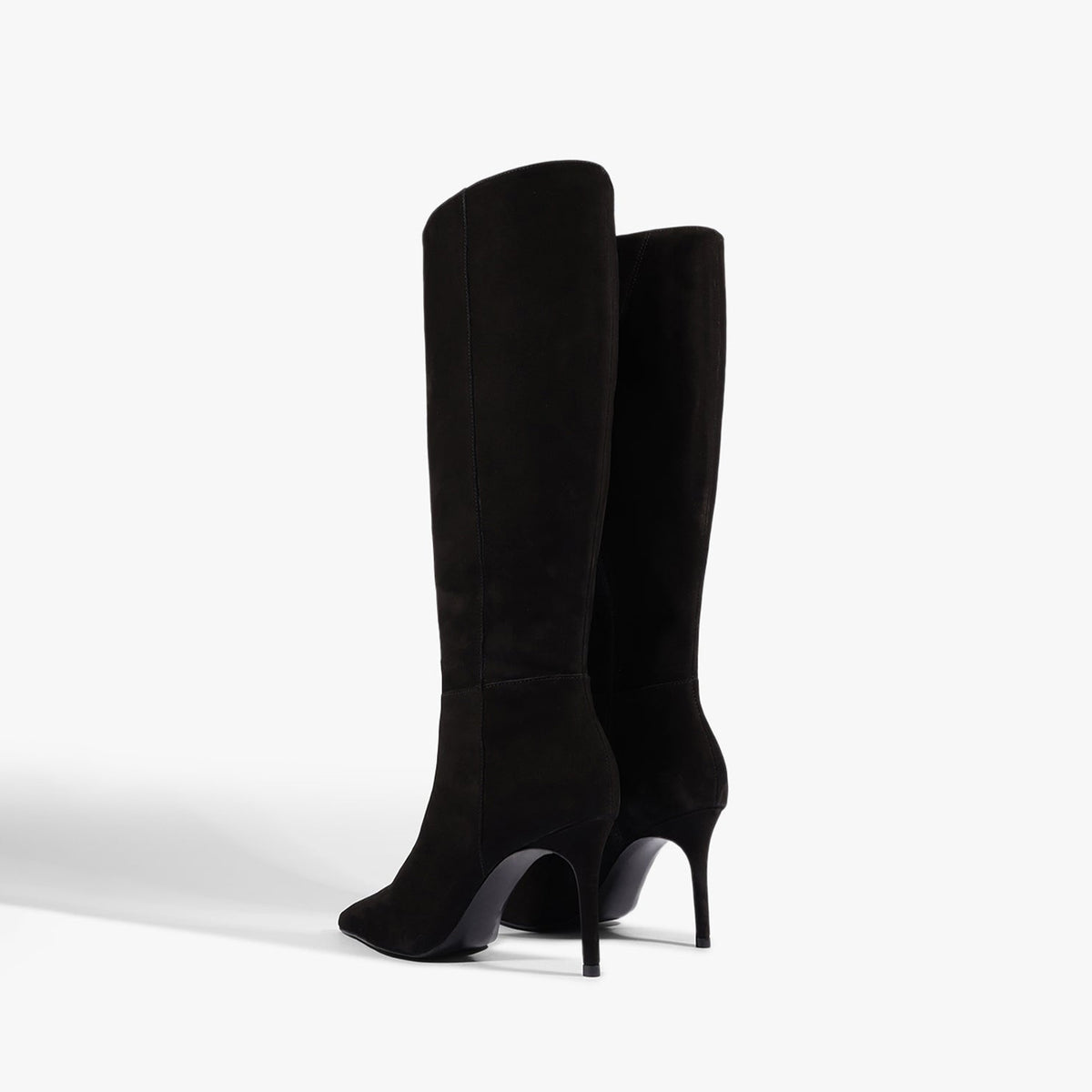 Chic Pointed-Toe Simple Full-Zip Sleek Knee High Stiletto Boots - Black Faux Suede