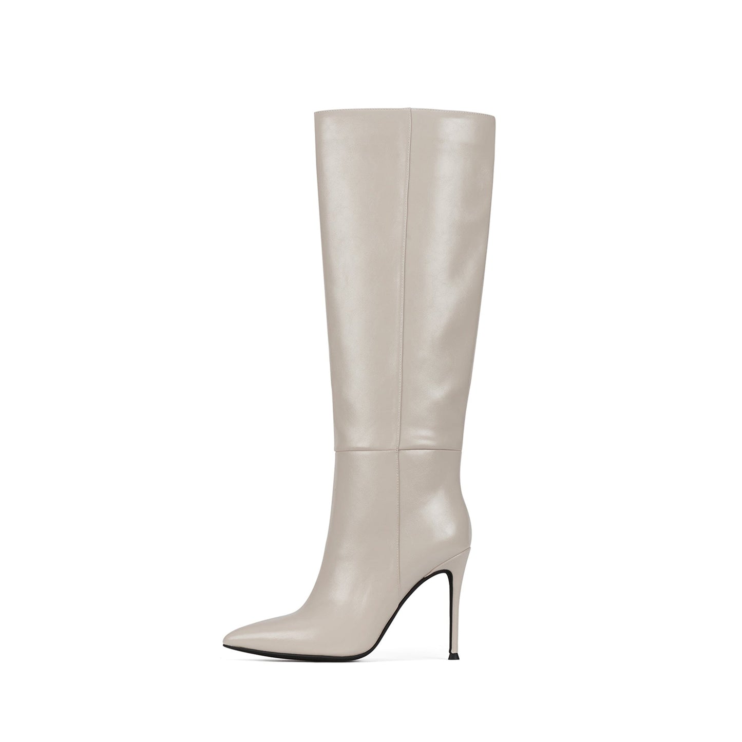 Beige Pointed-Toe Sleek Chic Wide Calf Knee High Stiletto Boots
