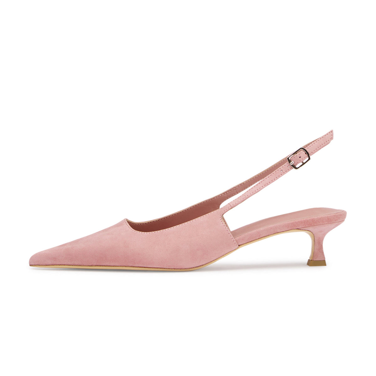 Chic Pointed-Toe Buckle Slingback Kitten Heels - Pink Faux Suede