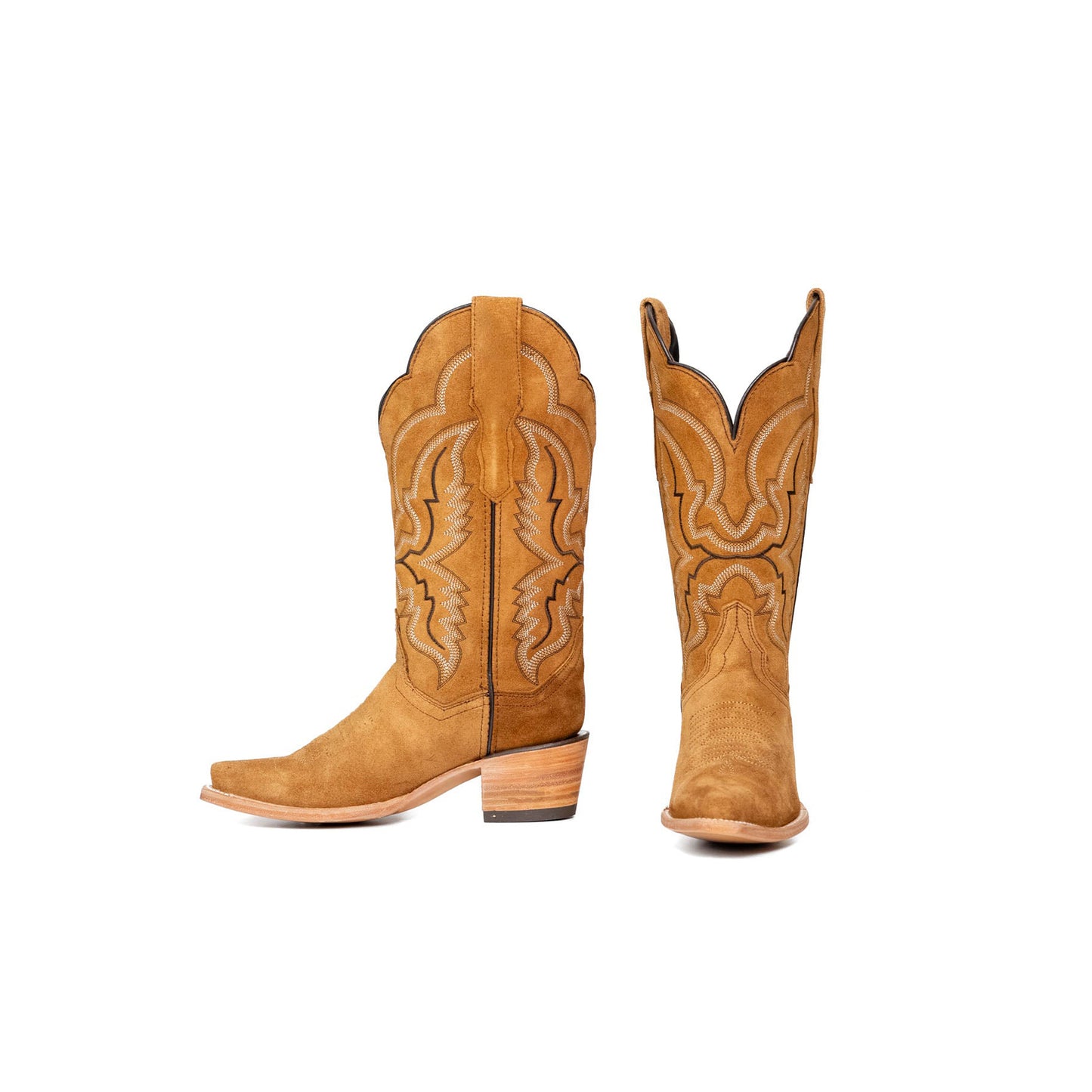 Honey Faux Suede Snip-Toe Embroidery Mid Calf Cowgirl Boots