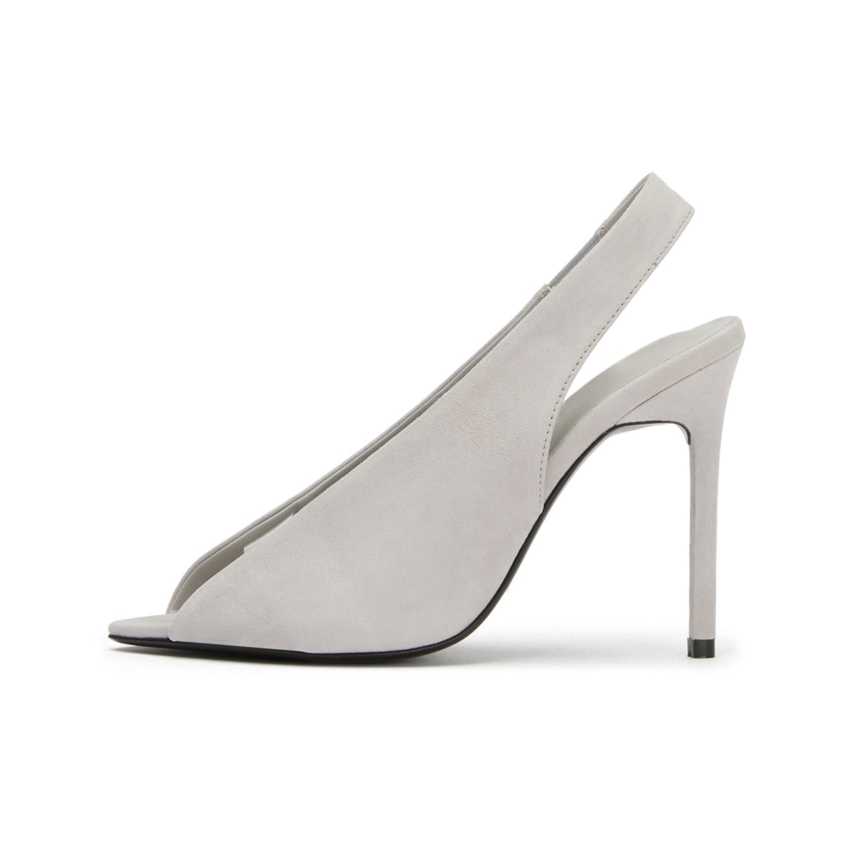 Gray Faux Suede Pointed-Toe Front Transparent TPU Film Slingback High Heels